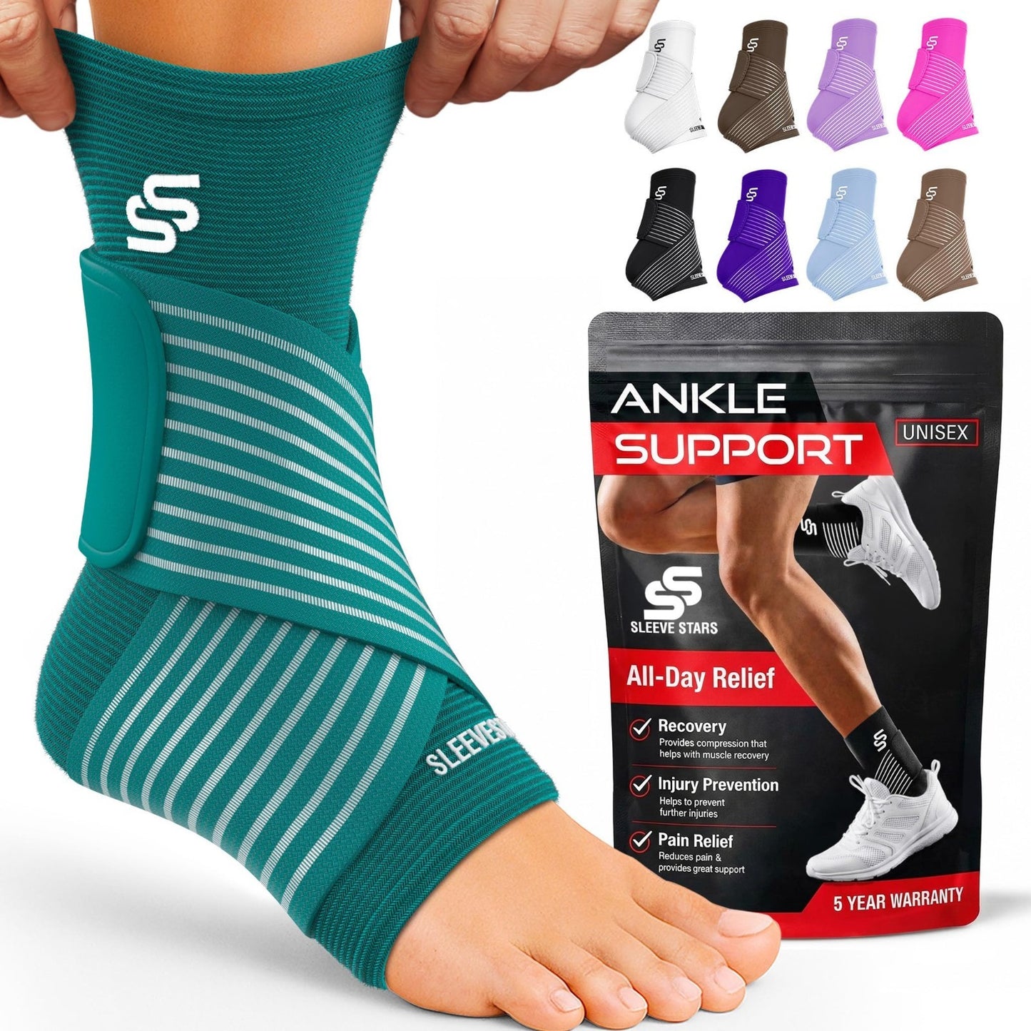 Ankle Brace Compression Sleeve for Sprains & Plantar Fasciitis Relief   Adjustab1