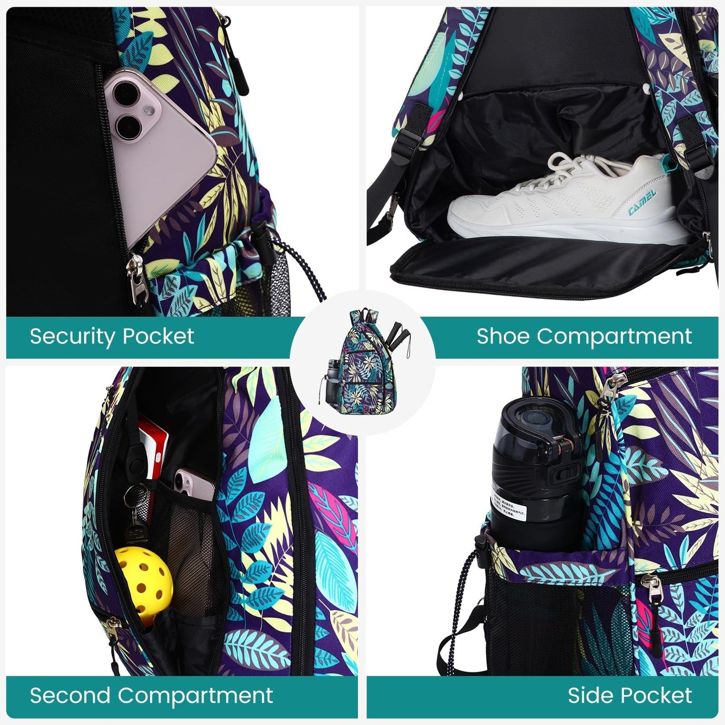 Convertible Pickleball Backpack - Water-Resistant, Large Capacity, Holds 6 Paddl1