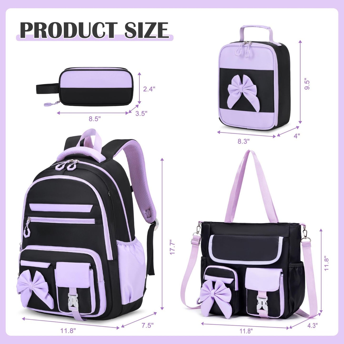 4PCS Girls Backpack Set   Stylish Tote Bag, Lunch Bag & Pencil Case Included2