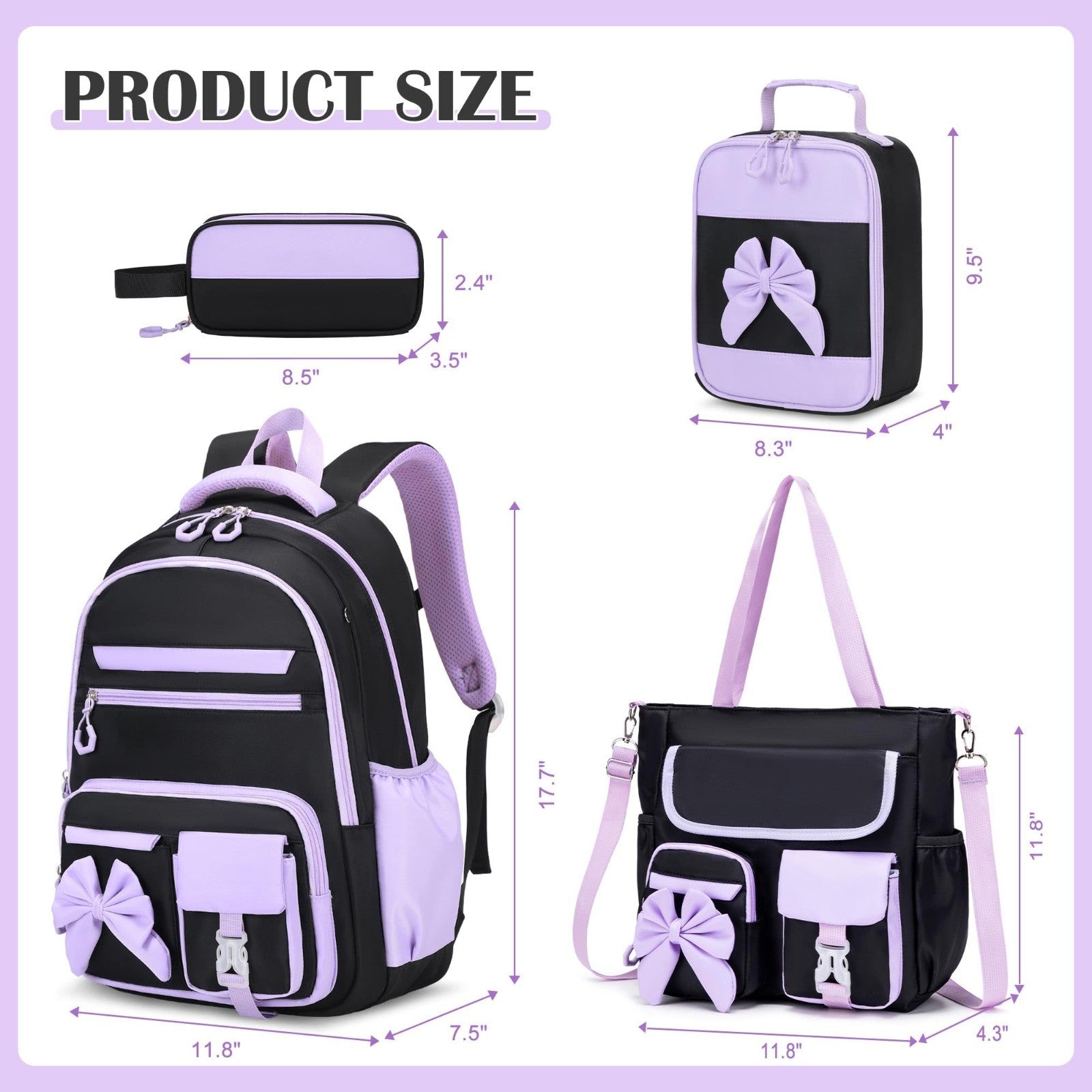 4PCS Girls Backpack Set   Stylish Tote Bag, Lunch Bag & Pencil Case Included2