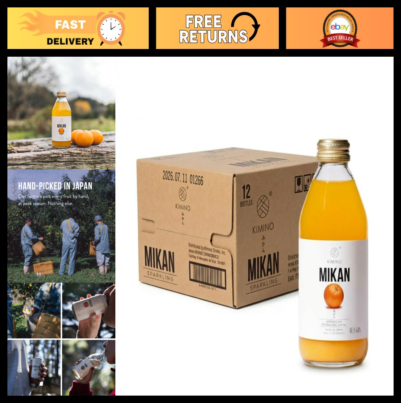 Sparkling Mandarin Orange Juice - 12 Pack, 8.45 Fl Oz, Organic Citrus Drink, Low0