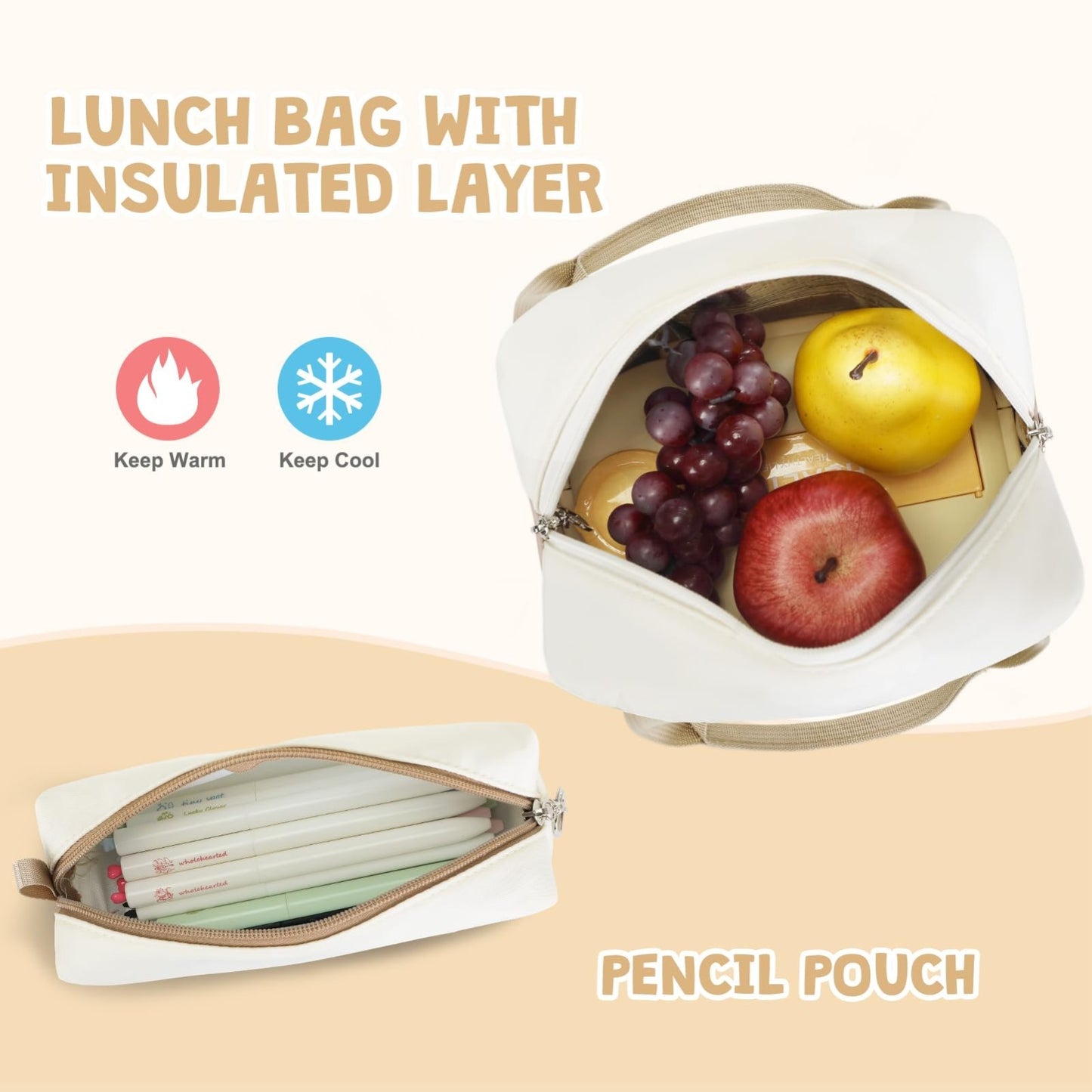 Stylish Girls Backpack with Lunch Bag & Pencil Pouch   Teen Laptop Bookbag, Khak5