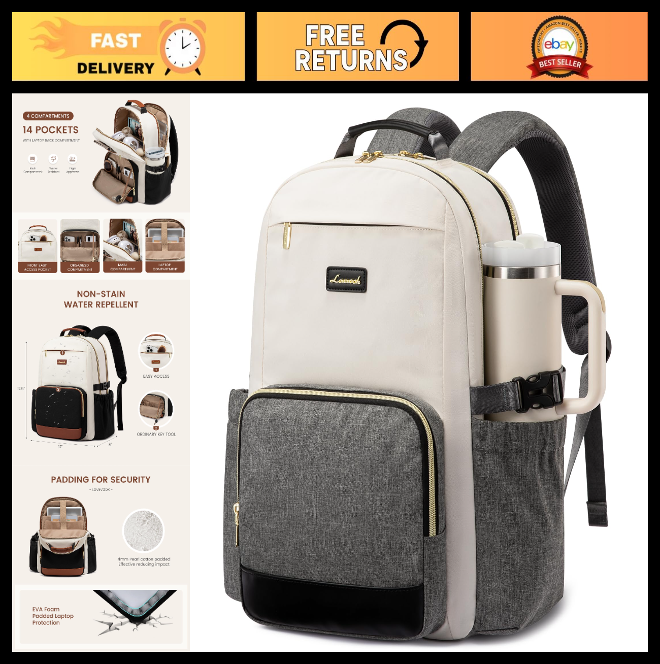 Stylish Waterproof Laptop Backpack for Women, 15.6" Large Capacity Travel Bag, P0