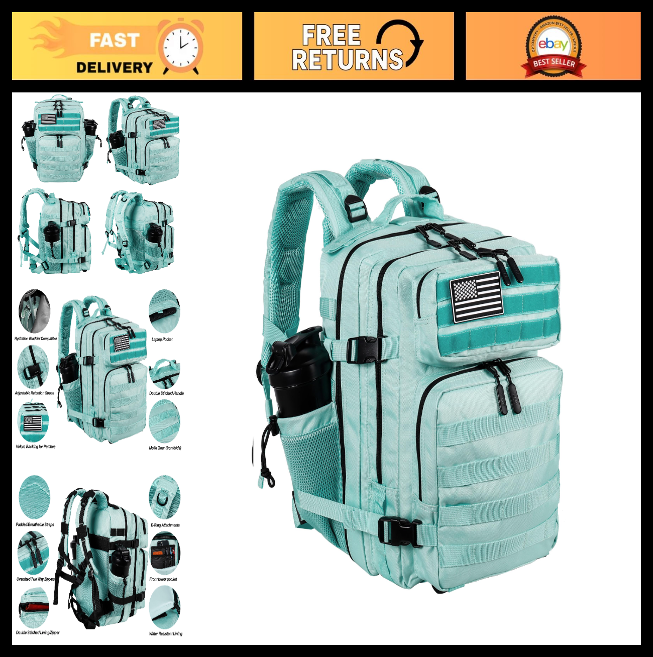 Tactical Military Backpack 25L/35L Army Assault Pack Rucksack with Bottle Holder0