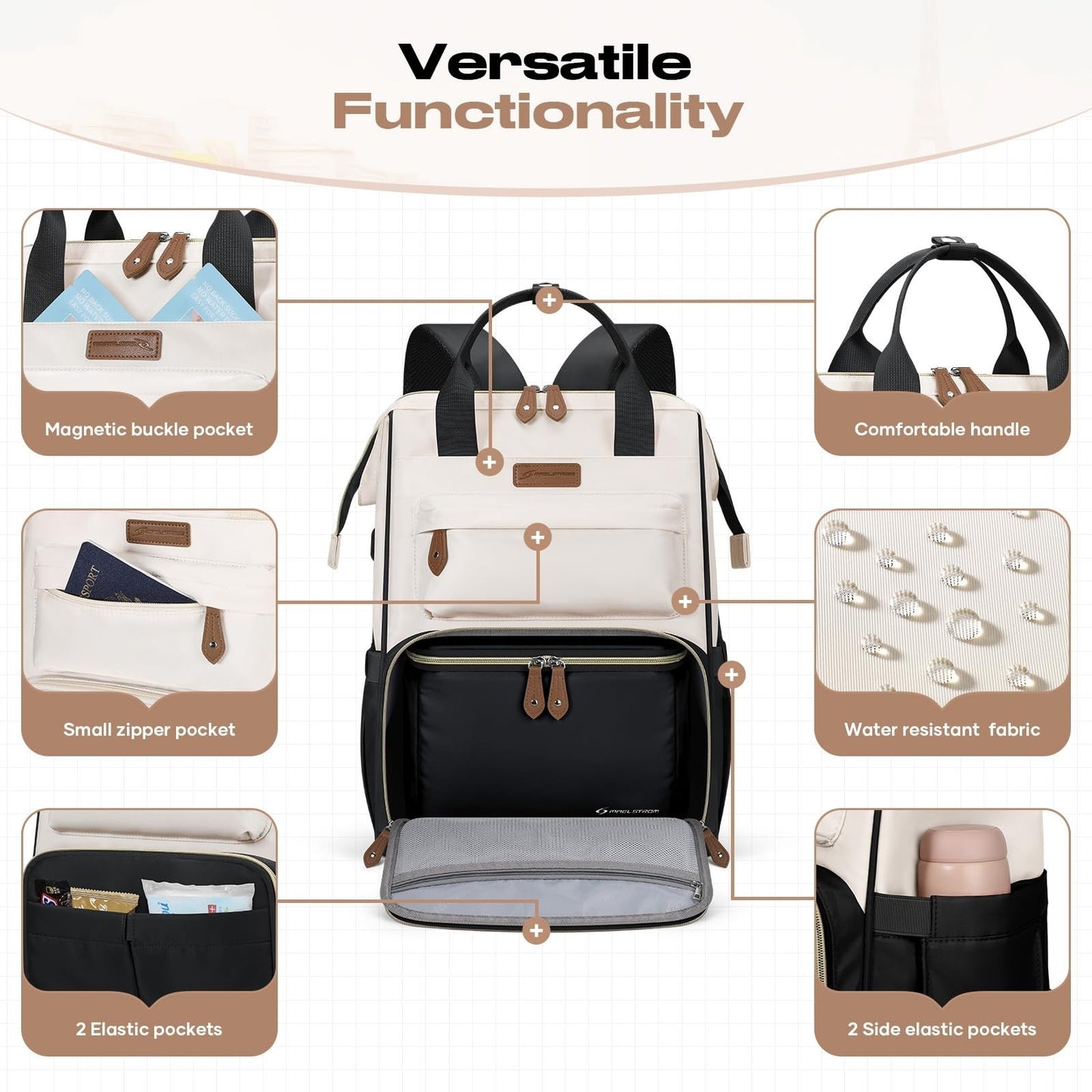 Travel Backpack for Men & Women, 15.6-17.3" Laptop Bag, Insulated Lunch Box, Bla2