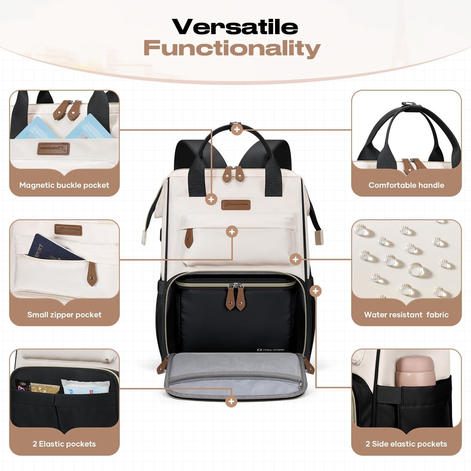 Travel Backpack for Men & Women, 15.6-17.3" Laptop Bag, Insulated Lunch Box, Bla2