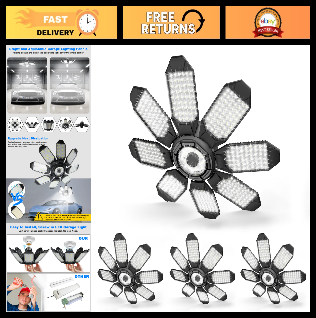 Ultra Bright 80,000LM LED Garage Lights 6500K Daylight | E26/E27 Screw In Bulbs0