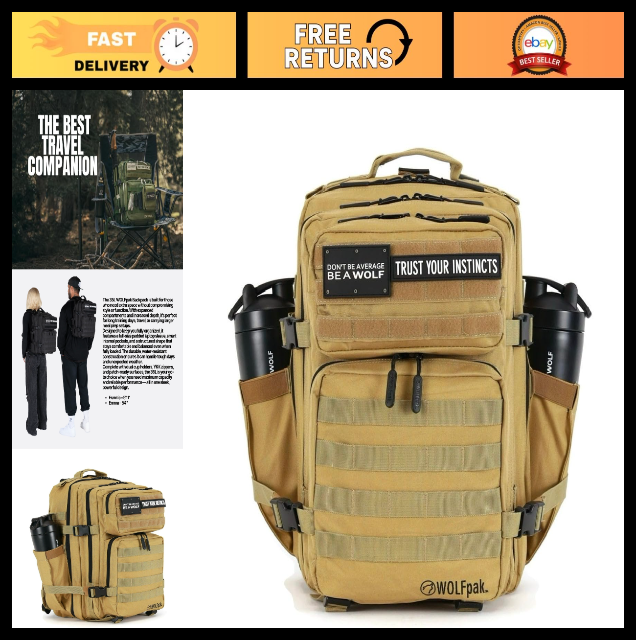 Durable 35L Waterproof Gym Backpack   1000D Oxford, MOLLE Webbing, Laptop Pocket0