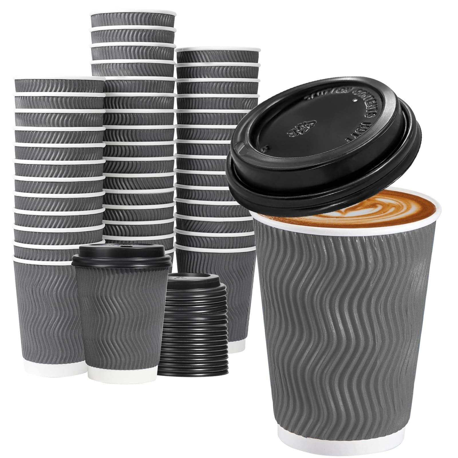 50 Pack 12 oz Insulated Disposable Coffee Cups with Lids for Hot Drinks, Travel1