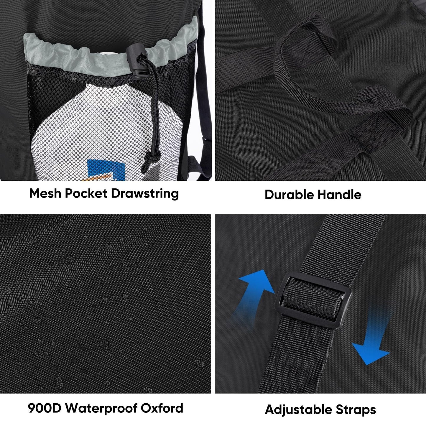 120L Large Laundry Backpack Bag - Durable 900D Oxford Fabric, Mesh Pockets, Idea4