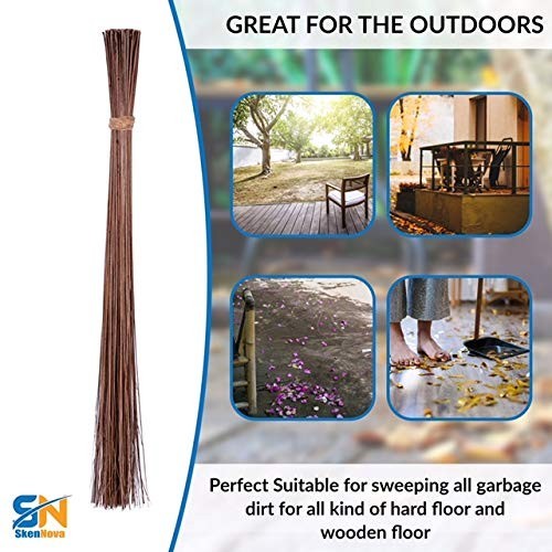 Natural Coconut Stick Broom - 32" Outdoor Sweeper with Rope Handle for Yard & Ga3