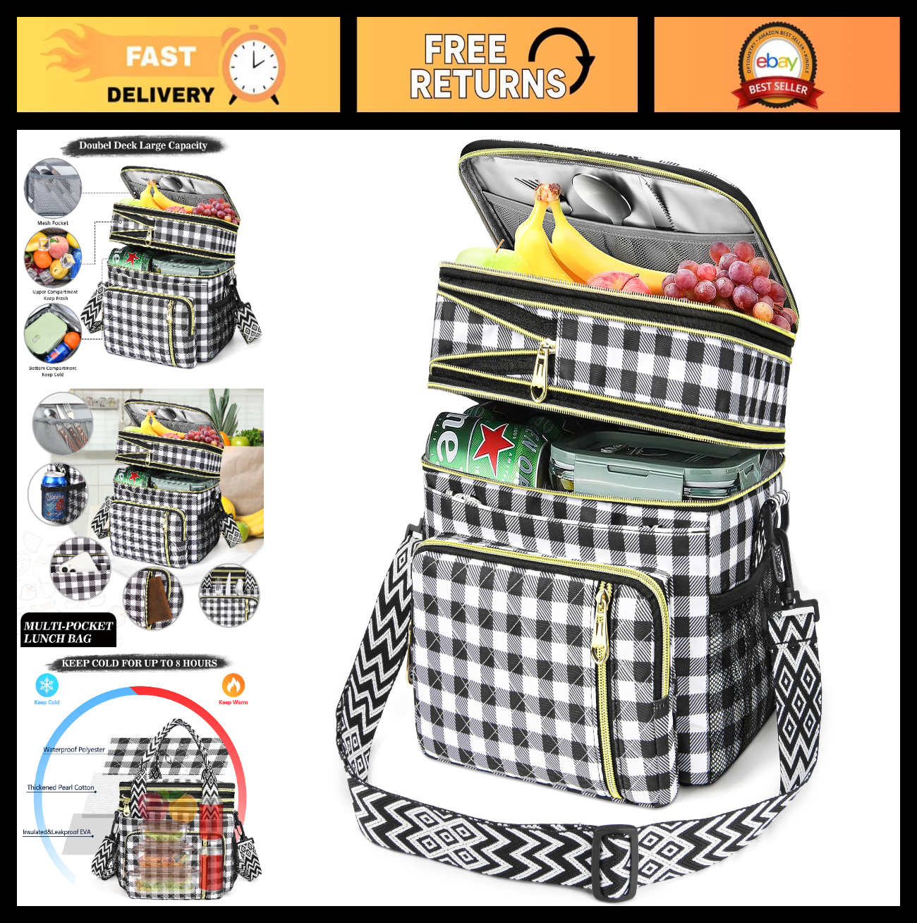 Expandable Insulated Lunch Bag - 16L Leakproof Cooler for Work/Travel/Picnics0