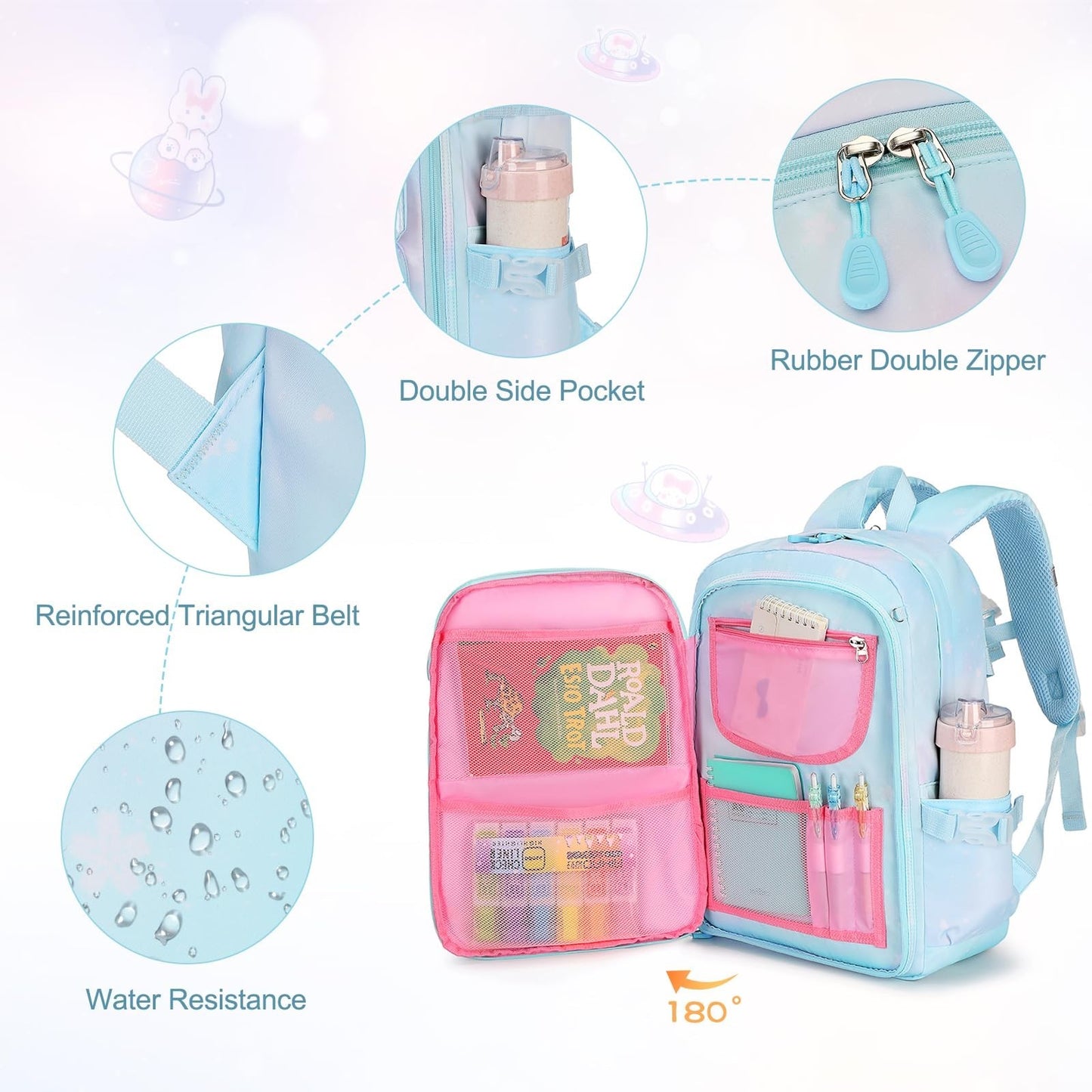 Kawaii Bunny Girls Backpack Set   3PCS School Bag, Lunch Box & Pencil Case, Drea3