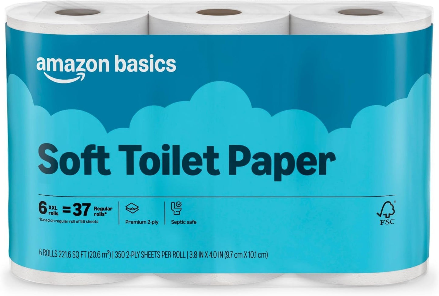 Soft 2 Ply Toilet Paper, 350 Sheets per Roll, Septic Safe, 10 Pack, Equivalent t1
