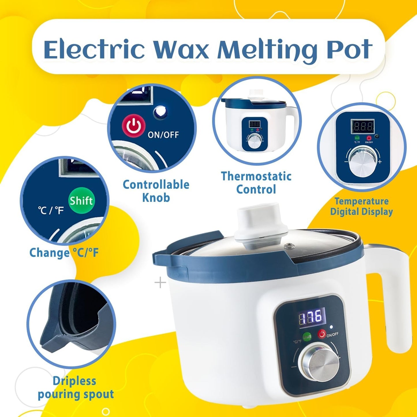 Electric Wax Melting Pot for Candle Making - Digital Temp Control, Non-Stick Spo2