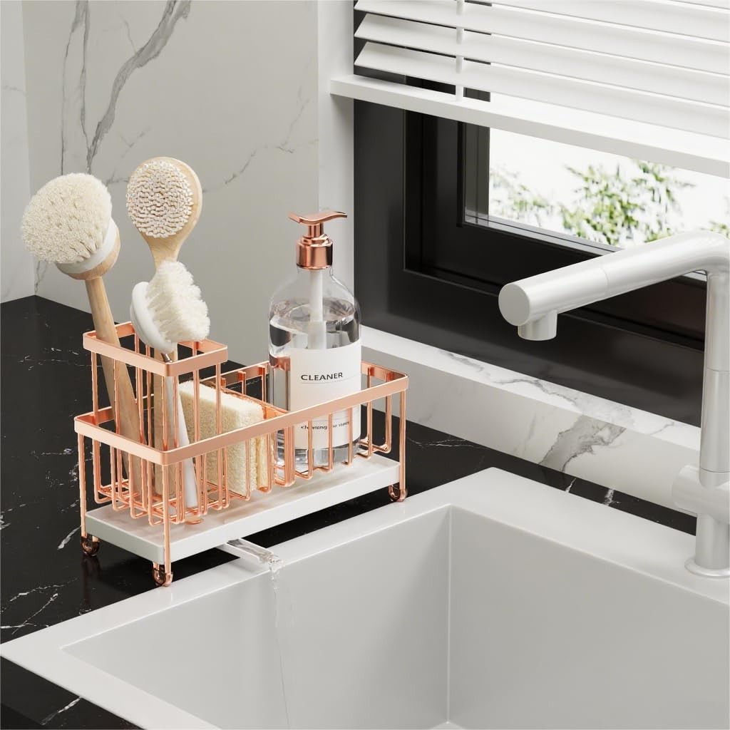 Kitchen Sink Caddy Organizer   Rustproof Stainless Steel Sponge Holder, Brush St5