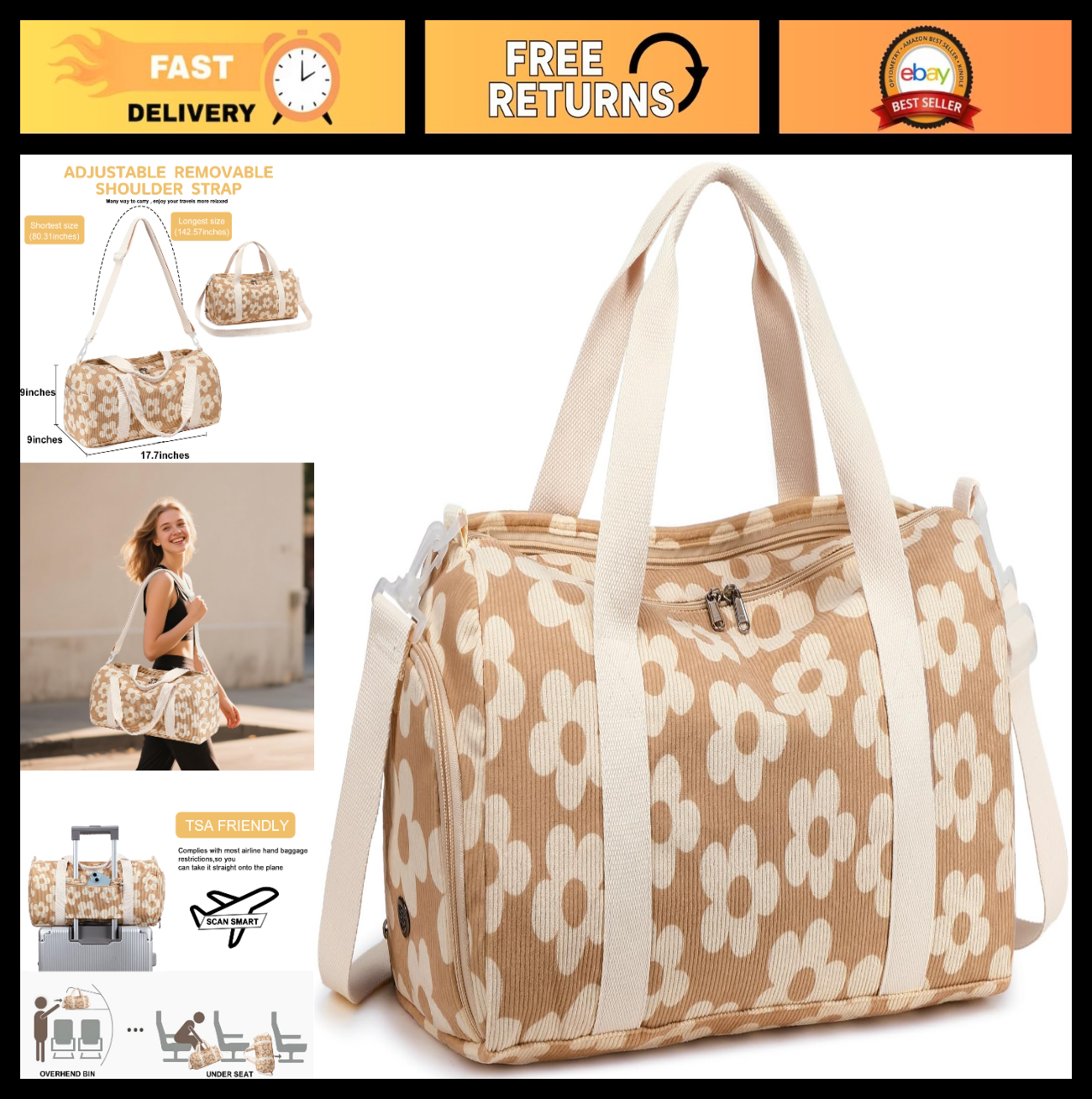 Cute Duffle Bag for Girls - Waterproof Gym Bag with Shoe Compartment & Wet Pocke0