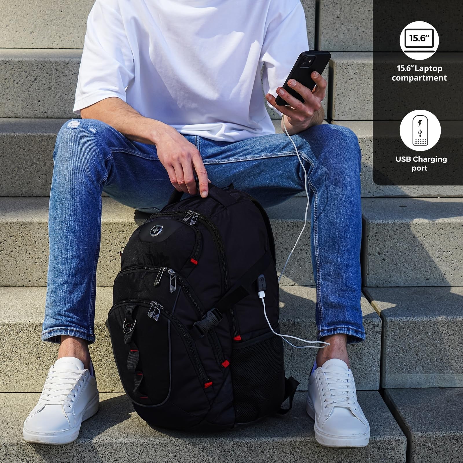 Travel Backpack for Men   RFID Protection, USB Charging, Apple Find My, Add A Ba3
