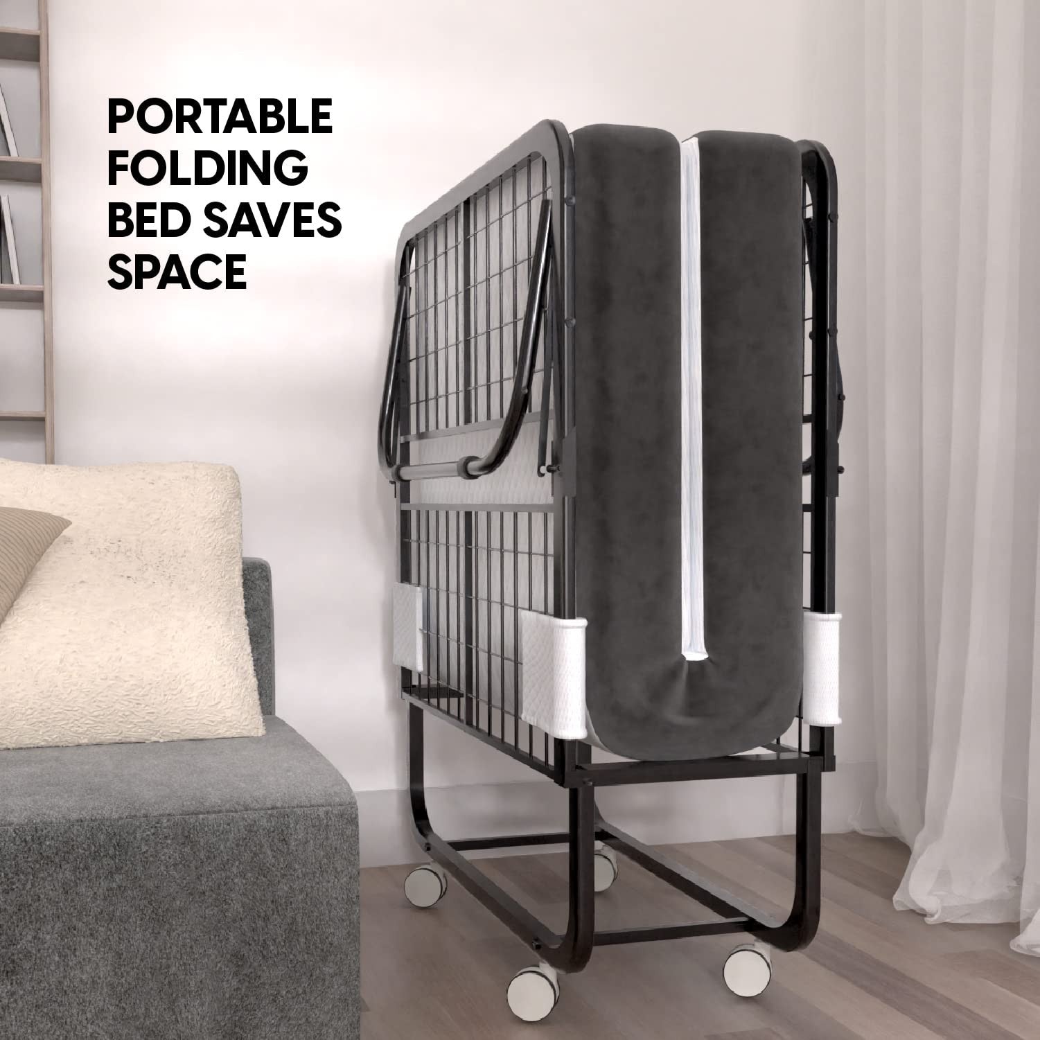 Portable Folding Bed with 5" Memory Foam Mattress   Space Saving Rollaway Cot 755