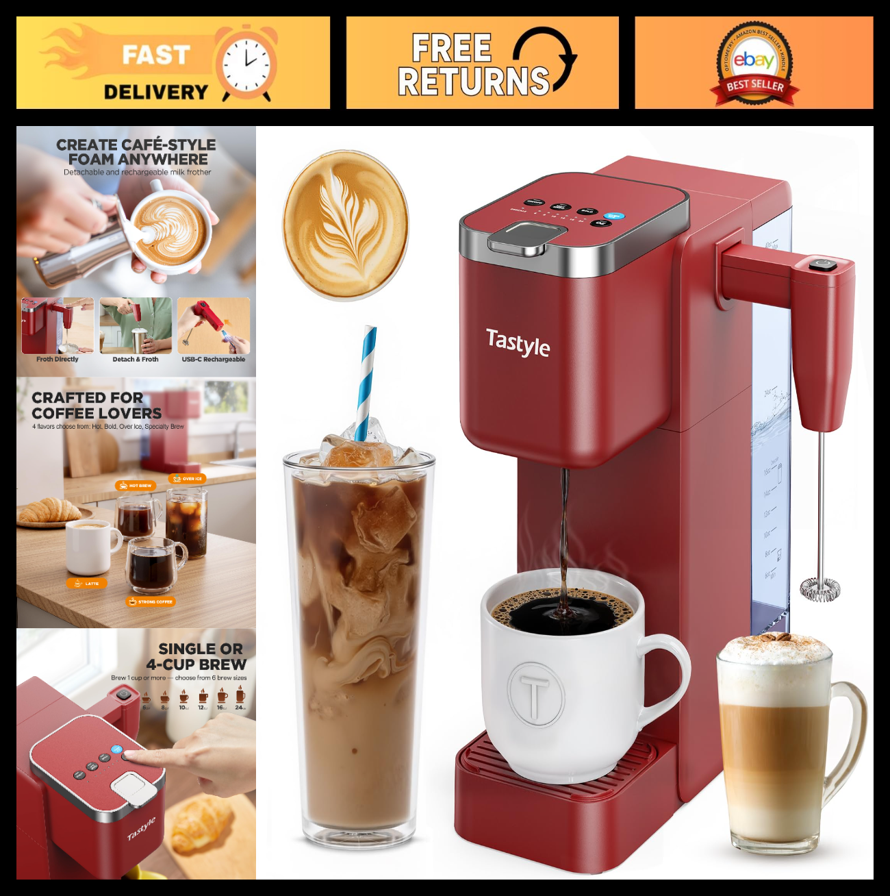 Single Serve Coffee Maker with Milk Frother, 40oz Tank, 6 Brew Sizes, BPA Free0
