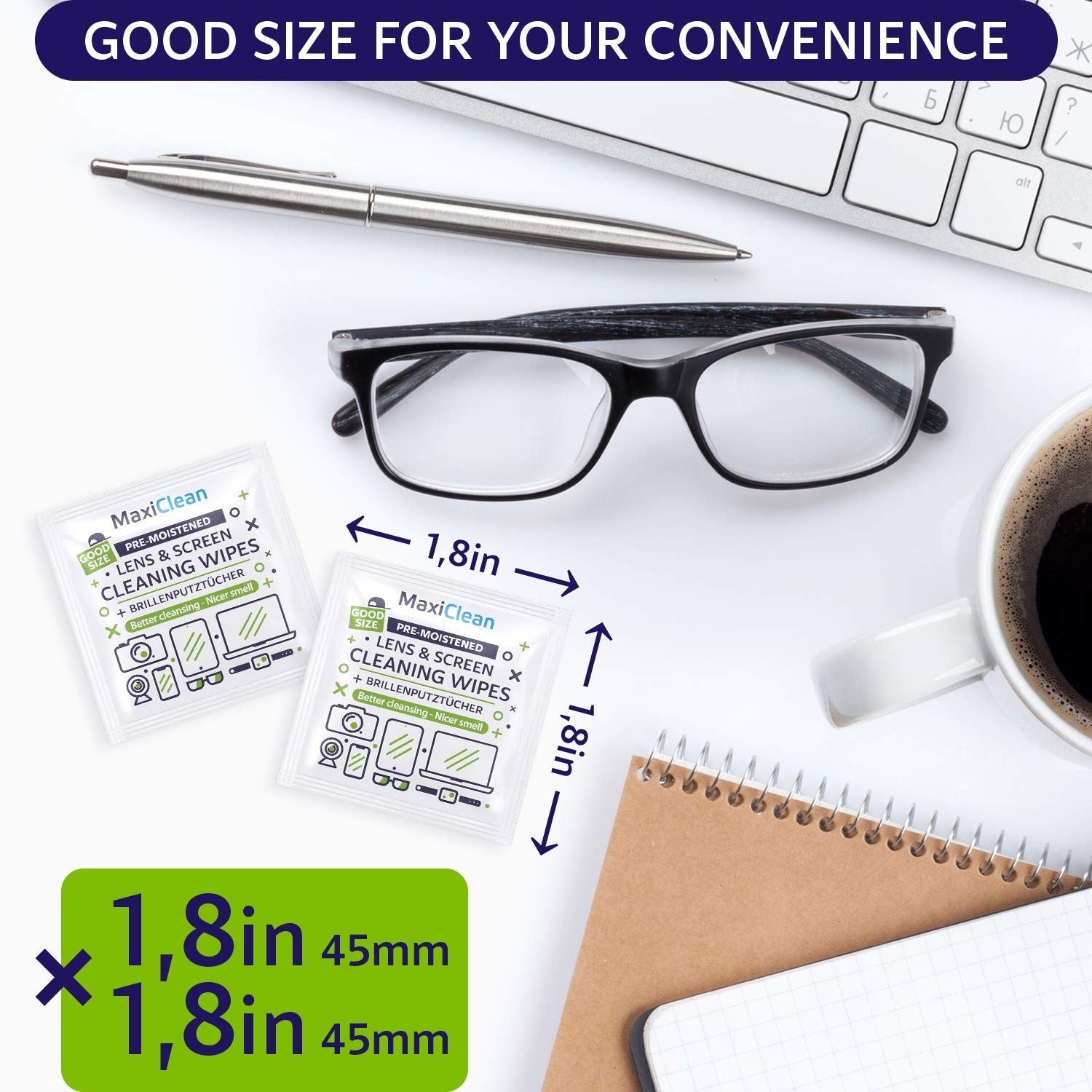Pre-Moistened Lens Wipes 440 Pack - Streak-Free Glasses & Screen Cleaner, Bulk I3