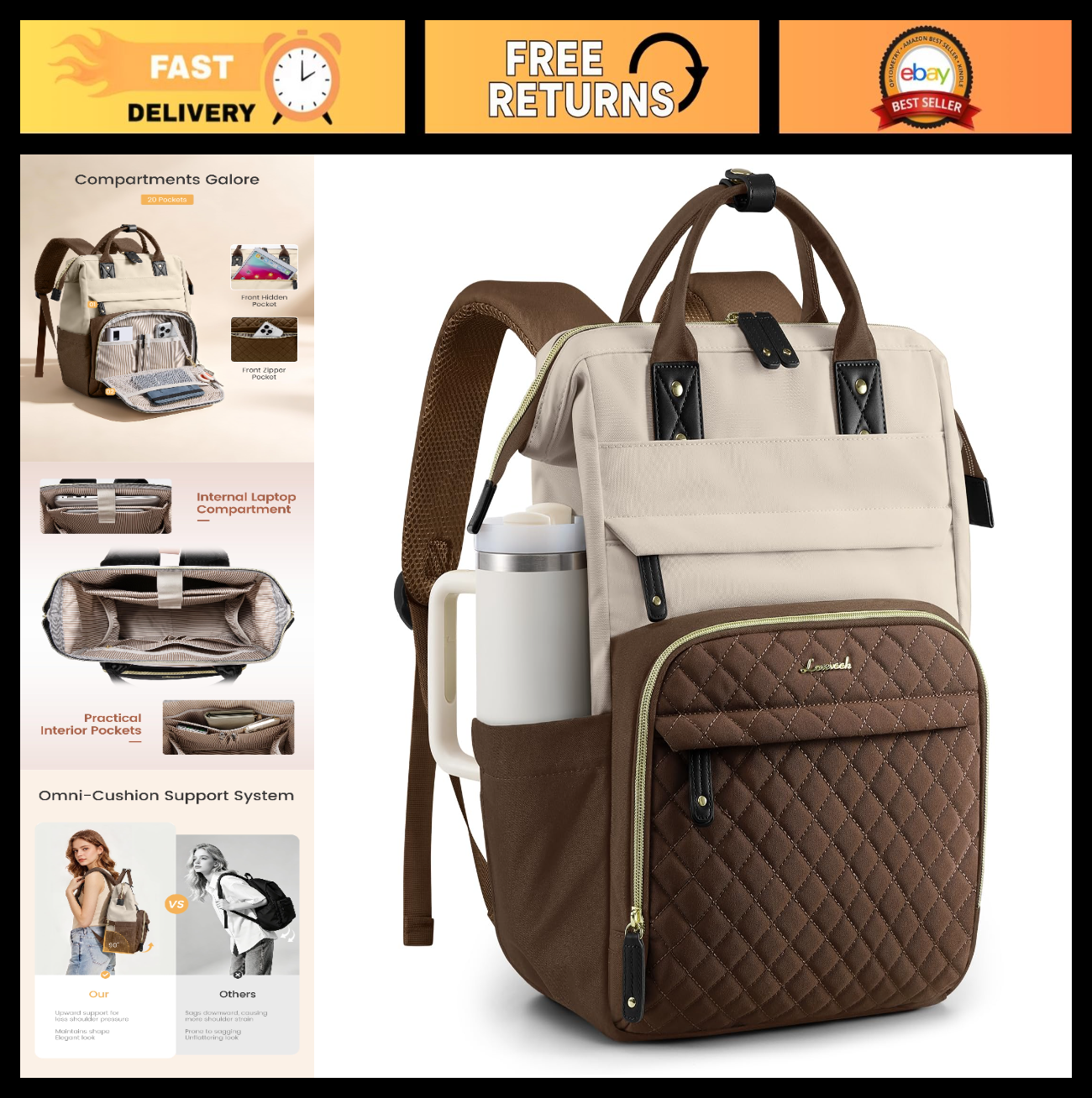 Quilted Laptop Backpack for Women   Stylish Work, Teacher, Nurse Purse Bag0