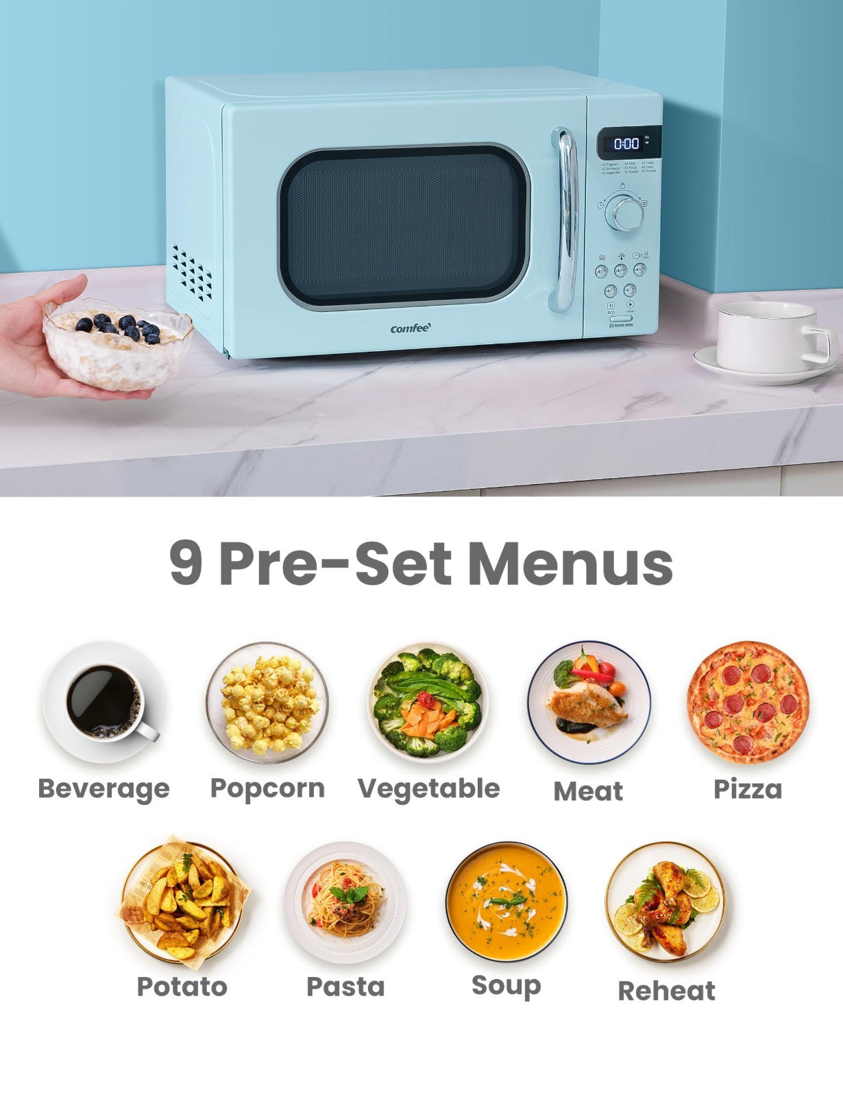Retro Microwave Oven 0.7 Cu.Ft 700W Green   9 Preset Menus, Compact Kitchen Appl3