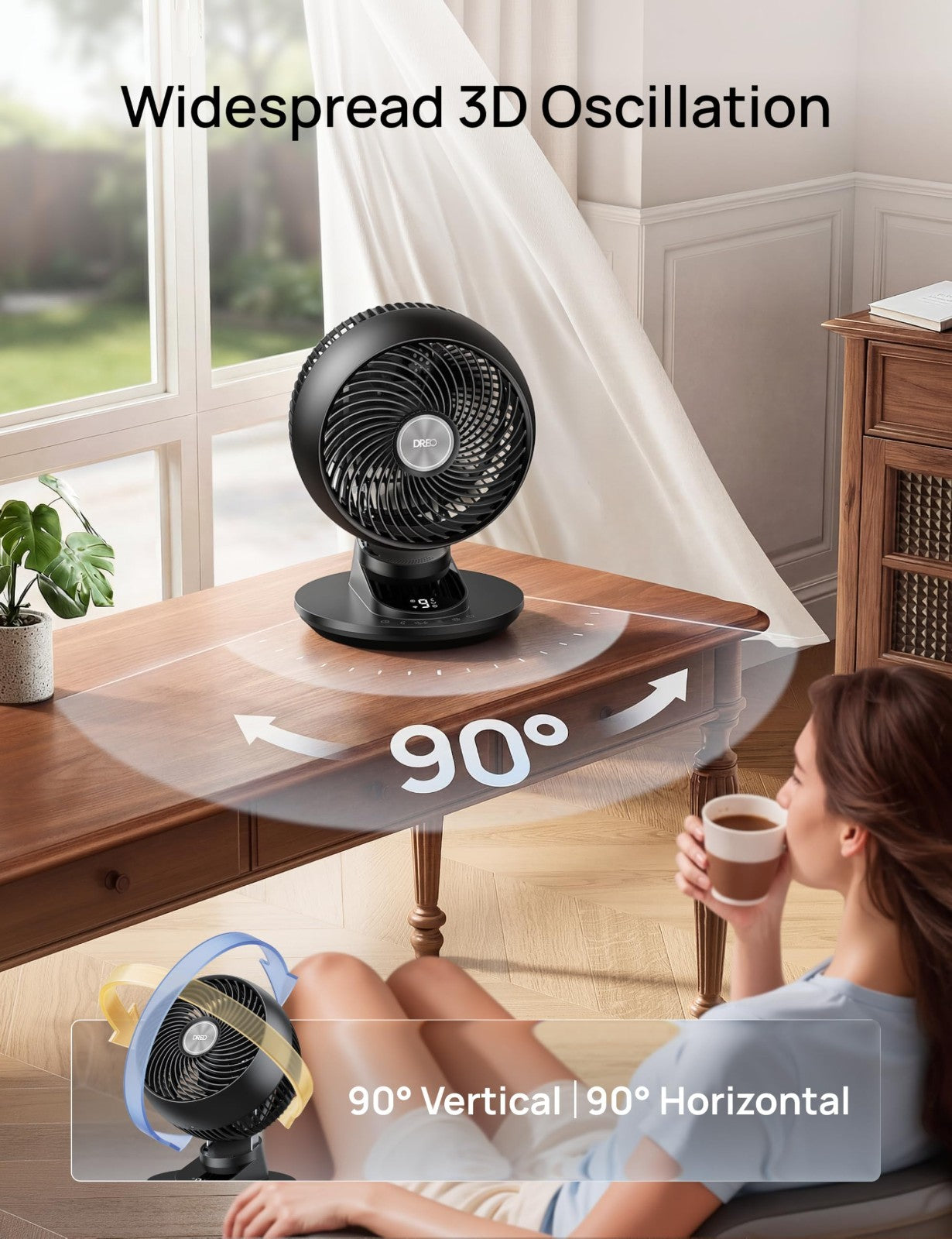 Powerful 12" Smart Desk Fan, 85 ft Airflow, Quiet 20dB, Oscillating, App/Voice C3