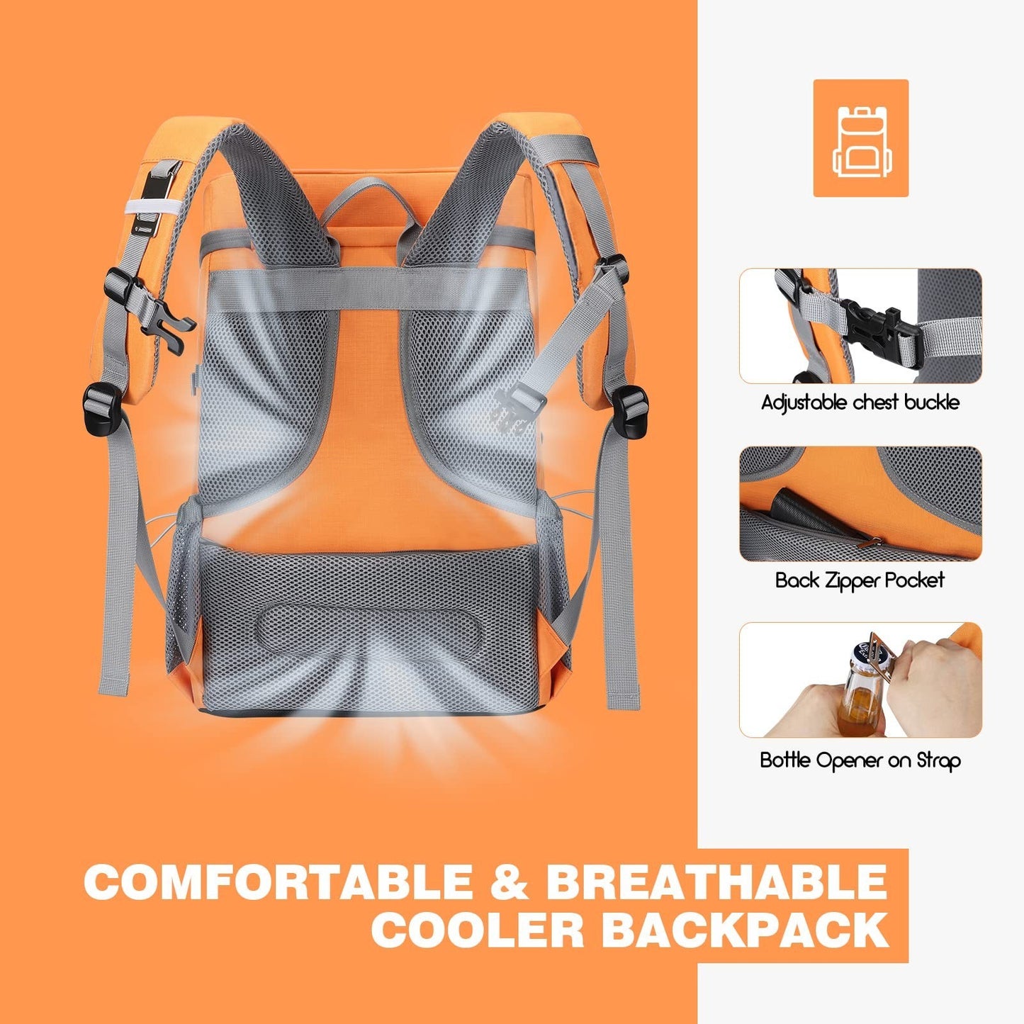 Insulated Soft Cooler Backpack - 35/50 Can Capacity for Camping, Hiking & Beach4