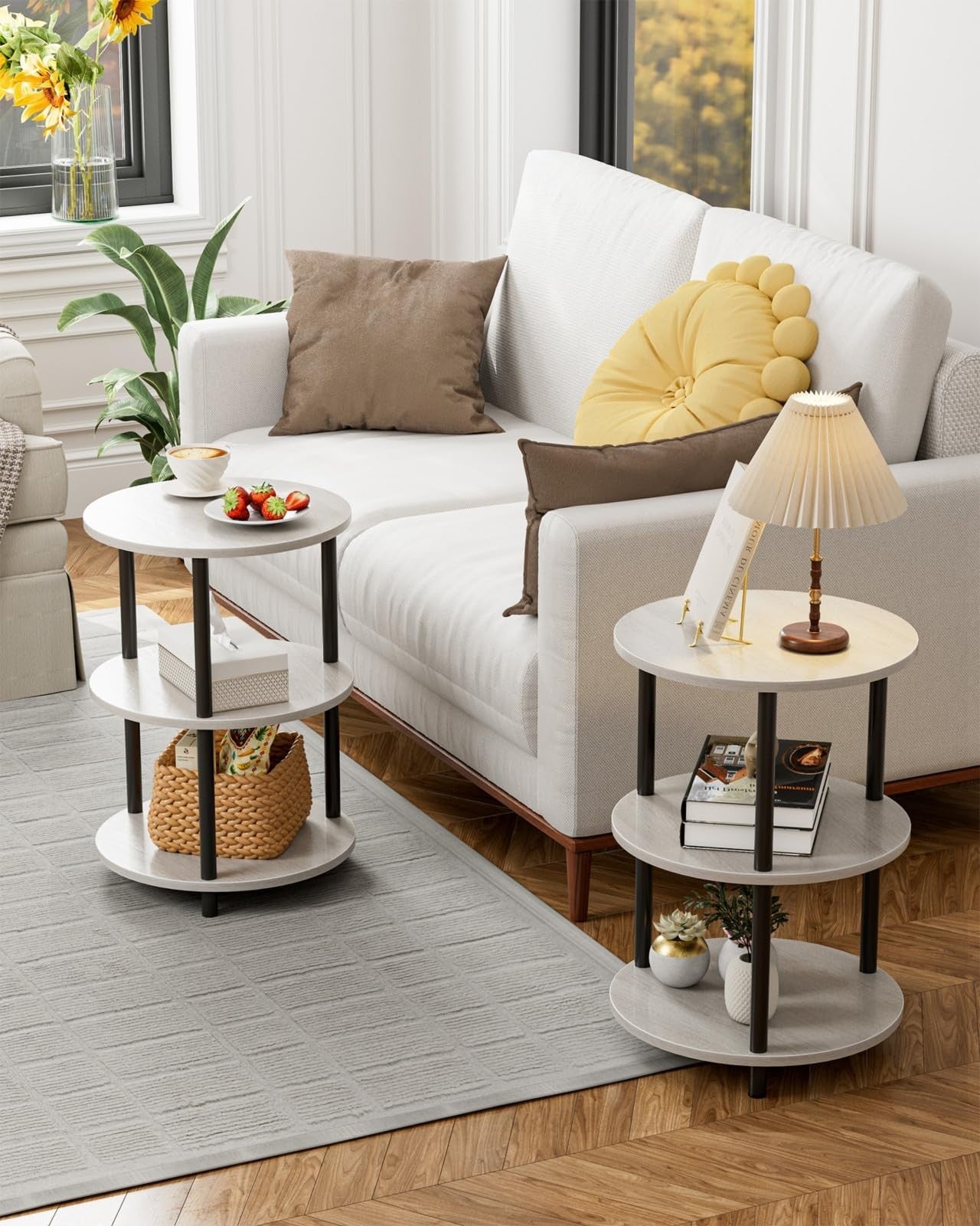 Industrial Vintage Round Coffee Table - Narrow Side Table for Living Room & Bedr5