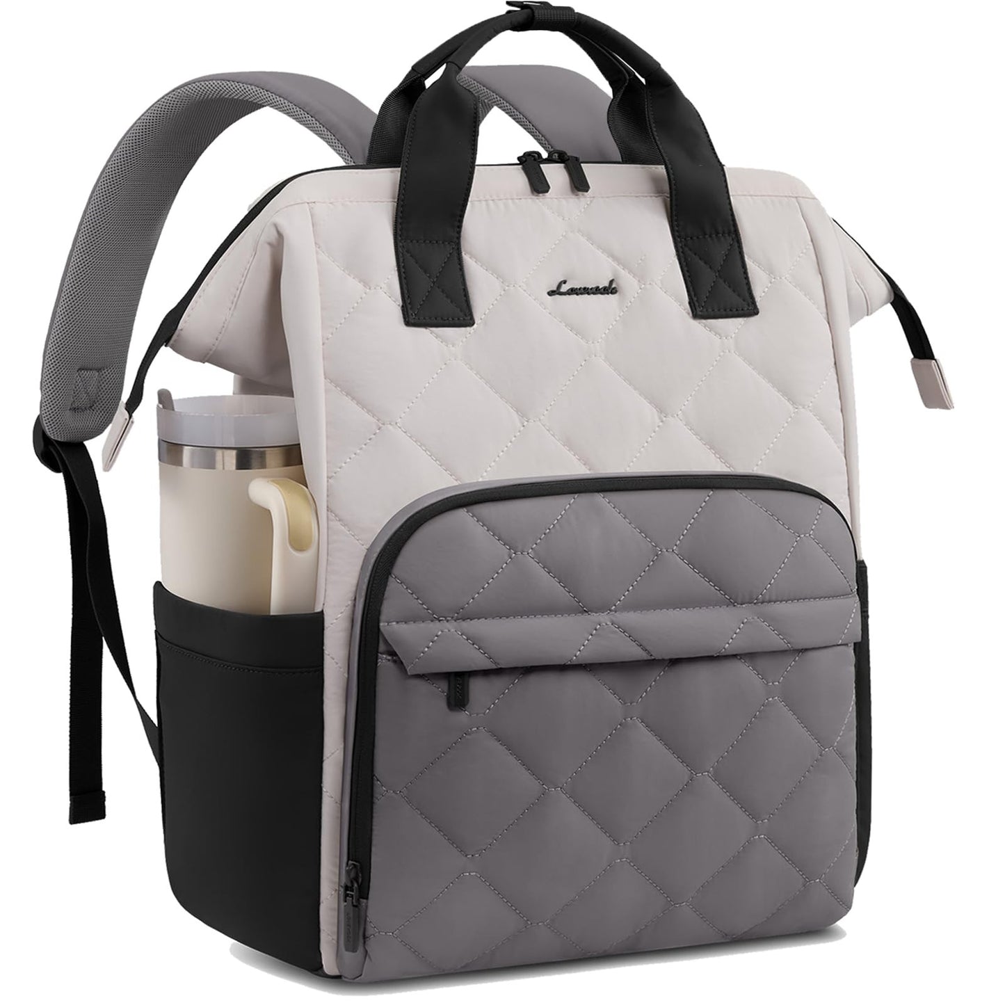 Stylish 15.6" Laptop Backpack for Women   Work Bag, Black/White/Gray, Durable &1