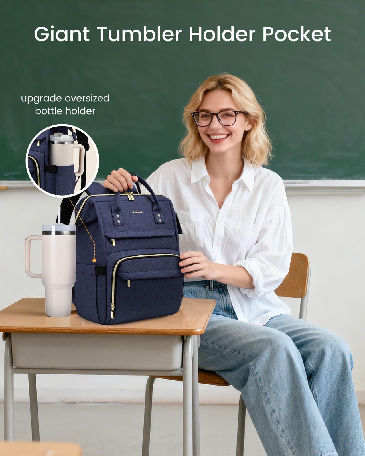 Stylish Waterproof Laptop Backpack for Women, 15.6" with Tumbler Holder, Travel2