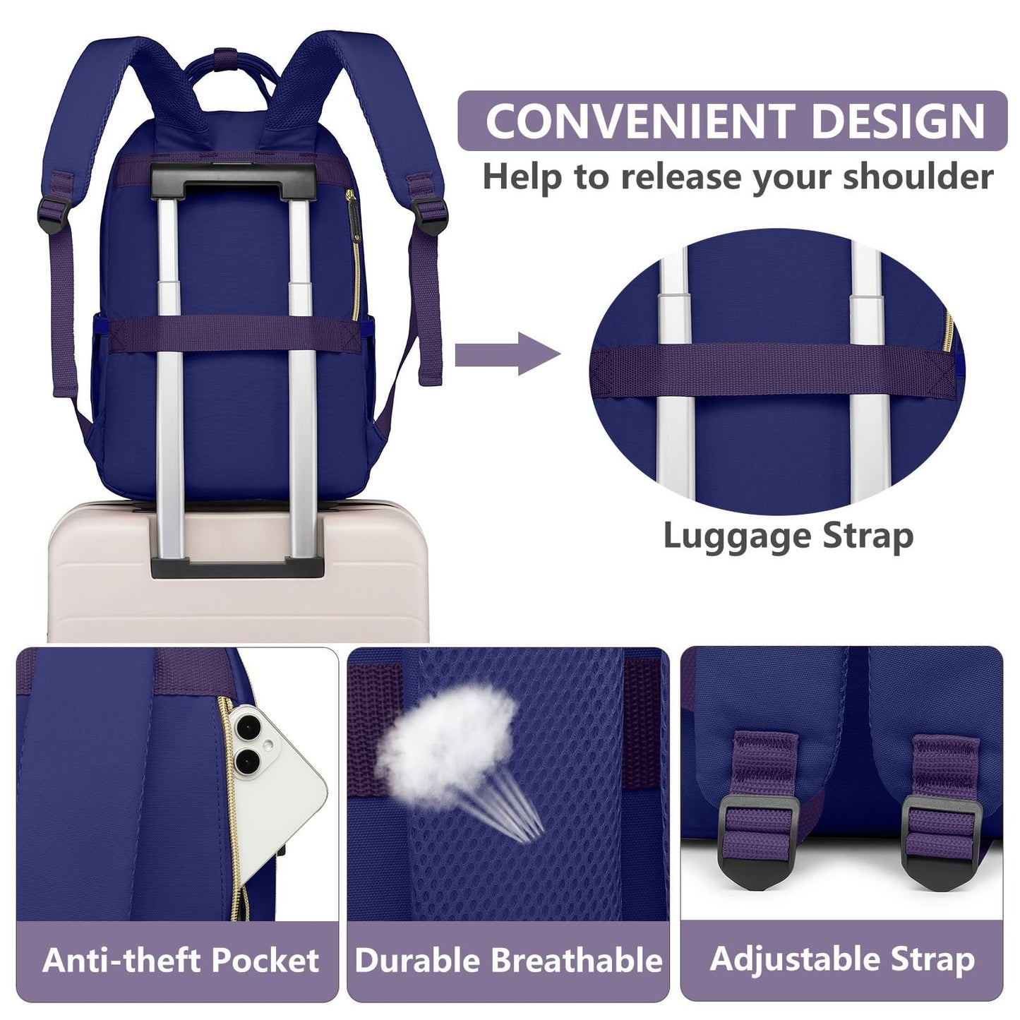 Stylish 15.6" Laptop Backpack for Women   Waterproof Travel Bag with USB Charger4