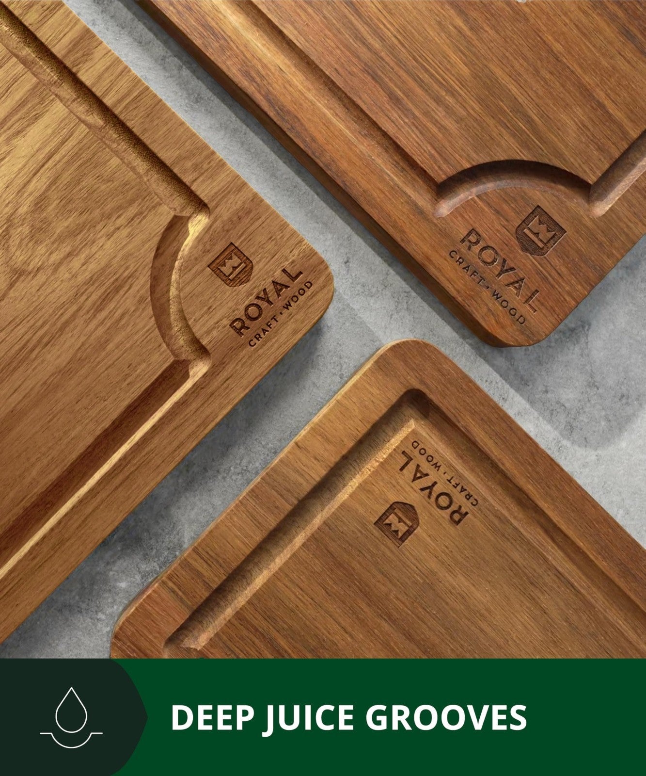 Wooden Cutting Boards Set   Bamboo Kitchen Prep & Serving Board with Juice Groov5
