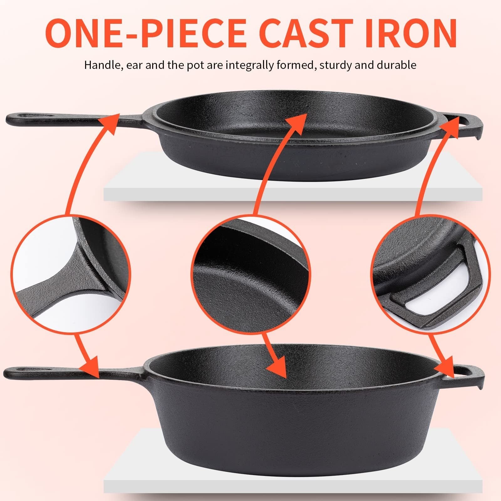 Pre-Seasoned Cast Iron Skillet & Dutch Oven Combo - 3.2QT Multi-Cooker Pot4
