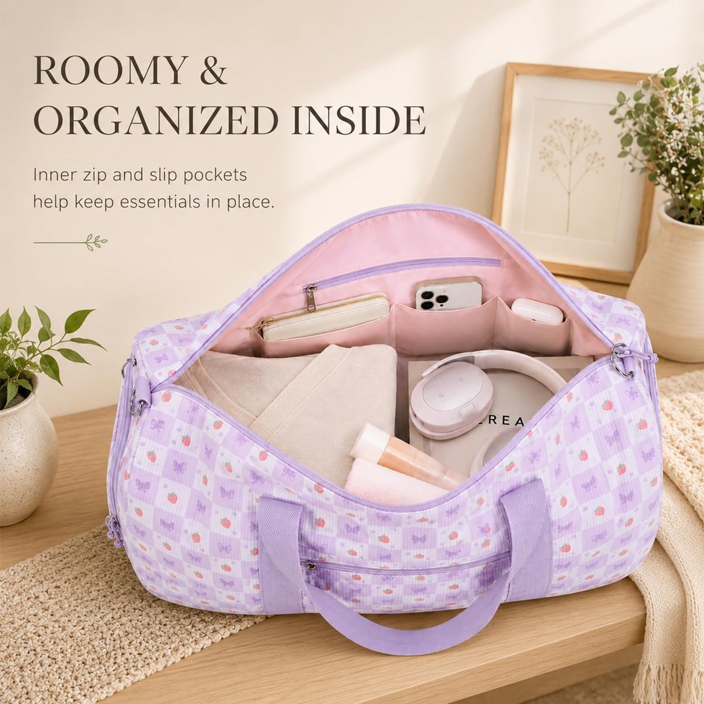 Cute Girls Duffle Bag - Waterproof Gym Bag with Shoe Compartment & Wet Pocket, T2