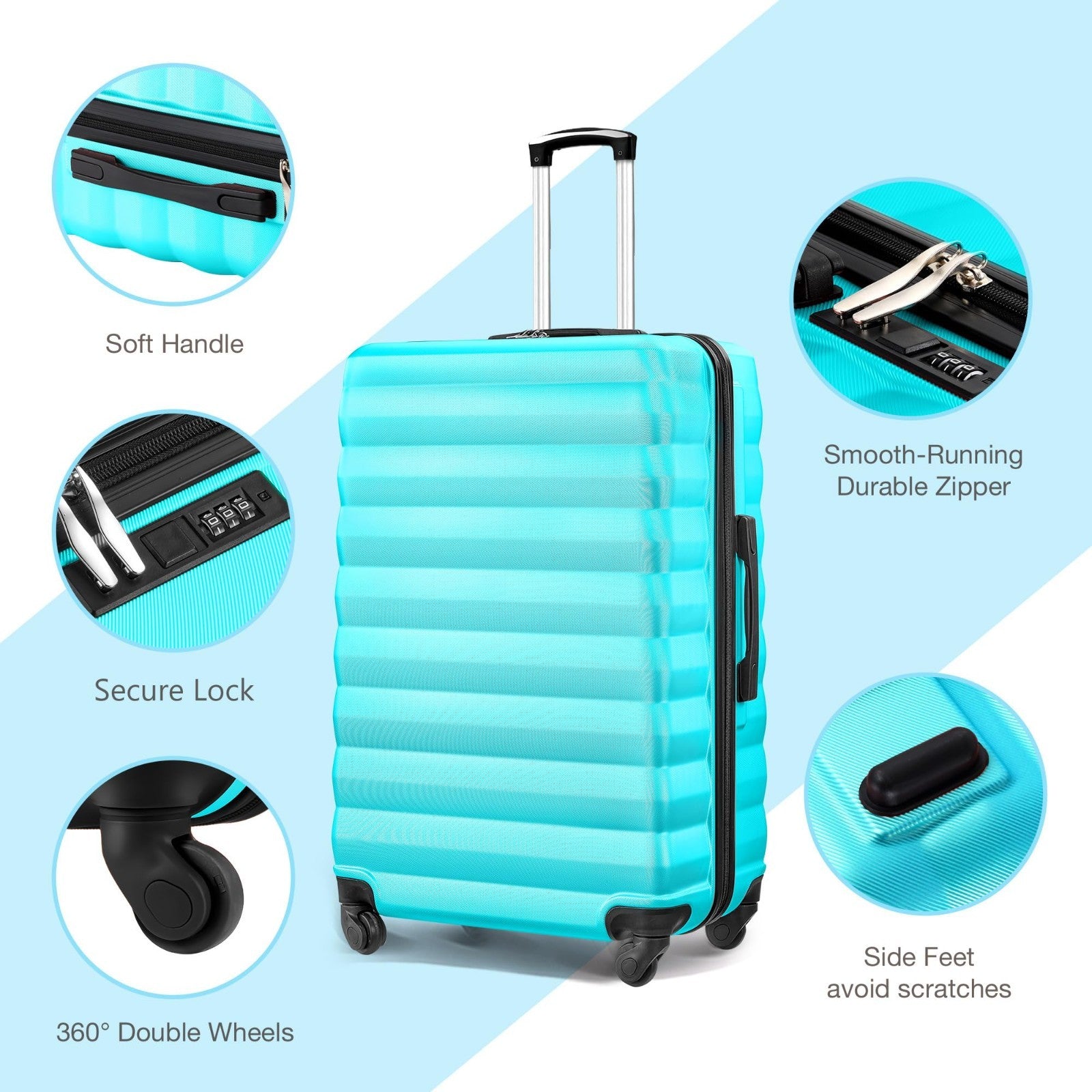 3 Piece Hard Shell Luggage Set with Spinner Wheels, 20/24/28 Inch Travel Suitcas3