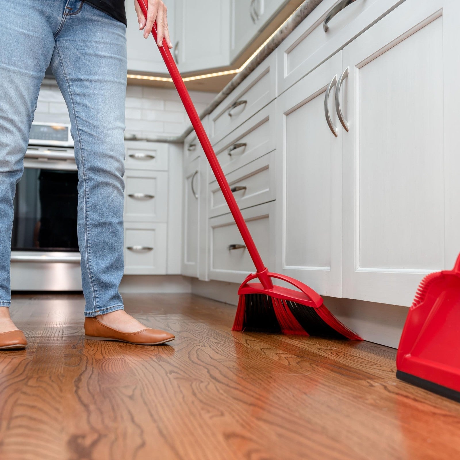 Sweep Broom & Step-On Dustpan Set | Wave Bristles for 99% Dirt Removal | Lightwe19