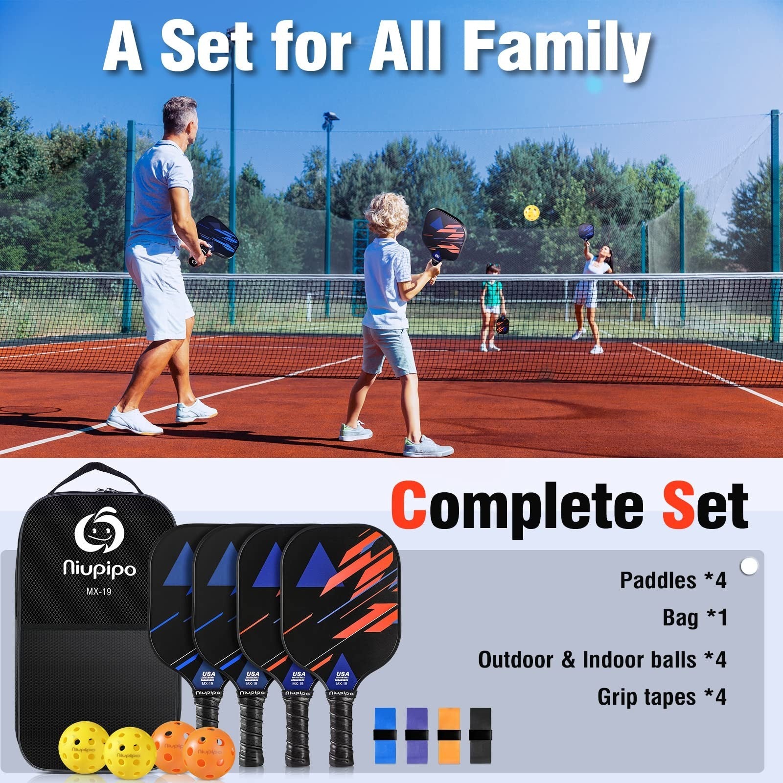 Pickleball Paddle Set of 2 or 4, USAPA Approved, Lightweight Fiberglass with Bal2