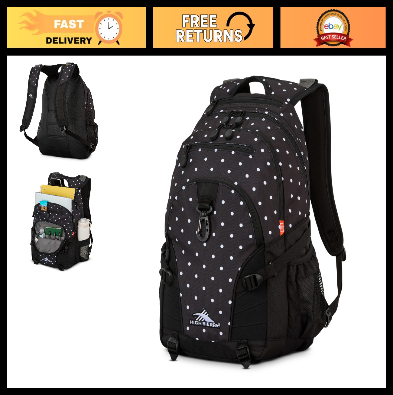 Versatile Polka Dots Backpack for Travel or Work, Tablet Sleeve, One Size0