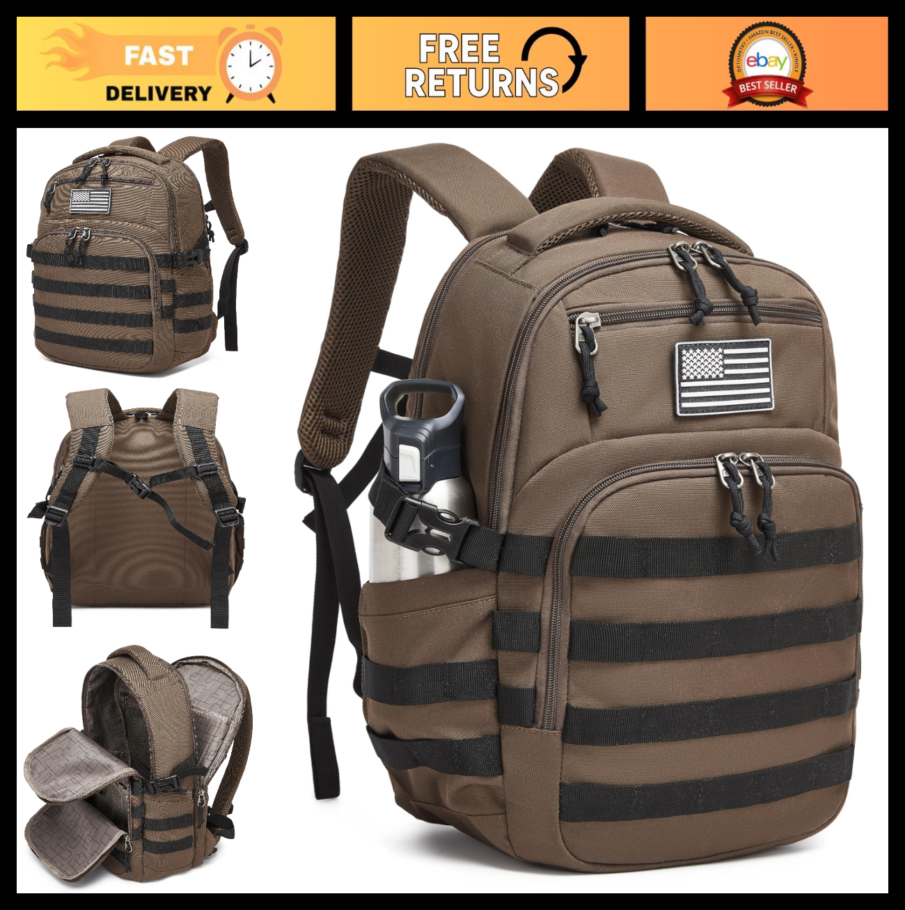 Tactical Military Backpack for Men   Black Small Assault Bag, Durable & Versatil0