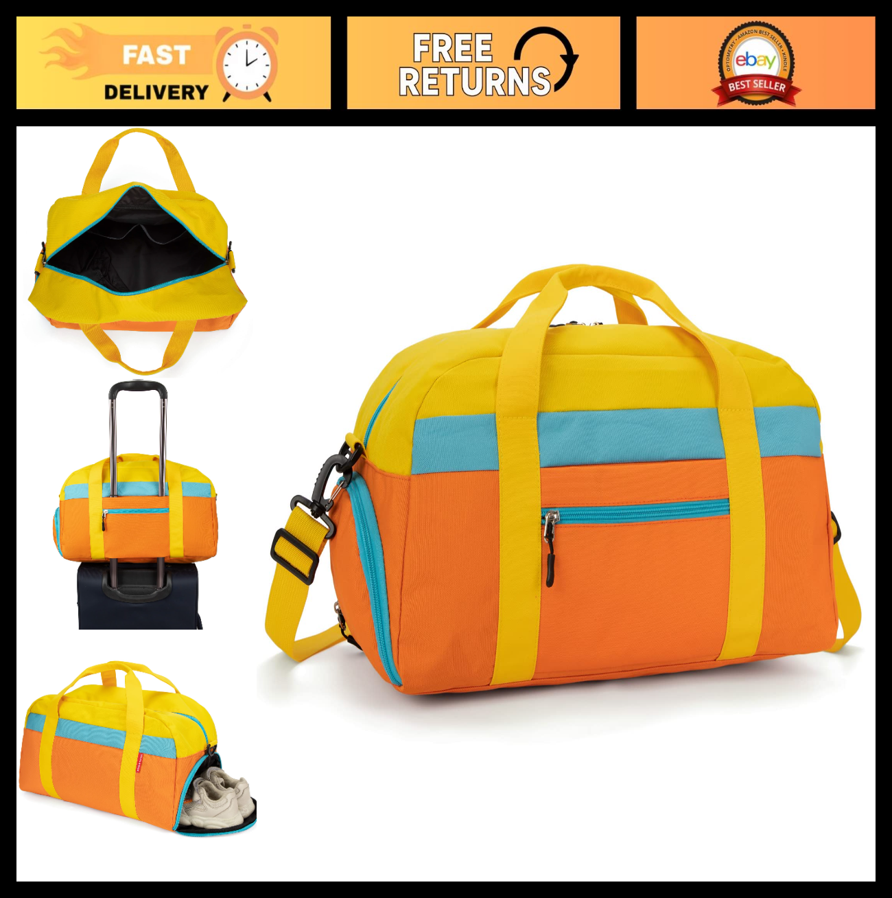 18" Kids Duffle Bag for Boys & Girls - Orange Travel Bag for Sports, Weekend & S0