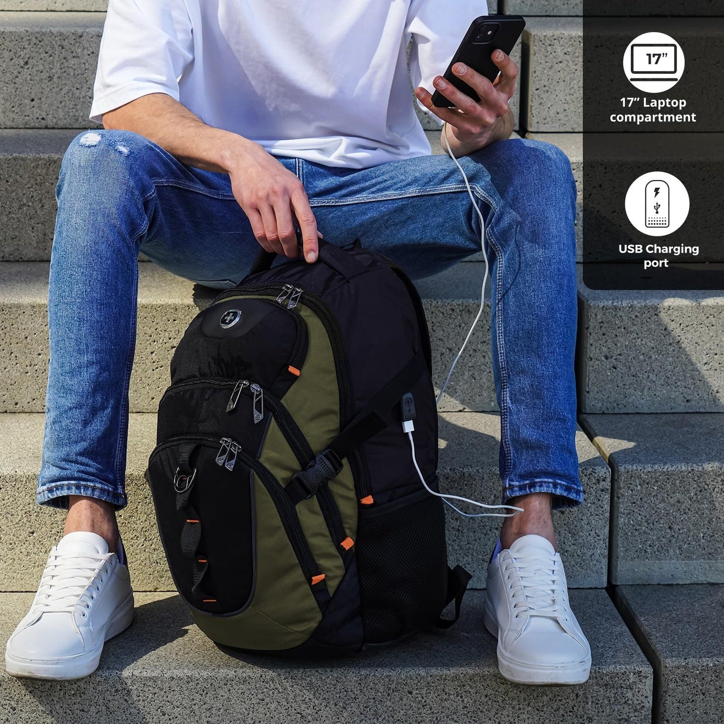 Travel Laptop Backpack with USB Charging Port, Fits 15.6" Computer, 31L College2