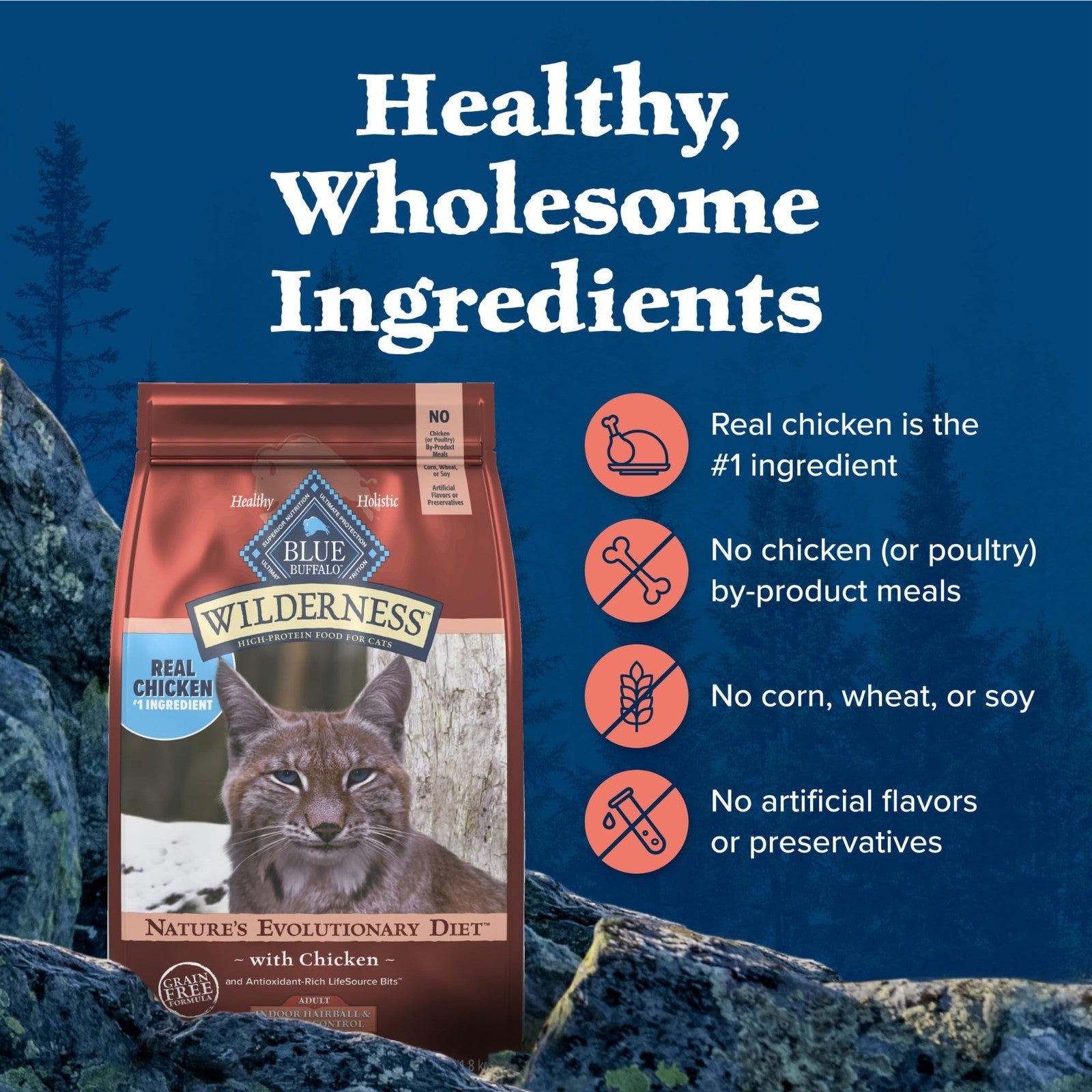 Wilderness Indoor Hairball & Weight Control Dry Cat Food, 5 lb   Grain Free, Hig6