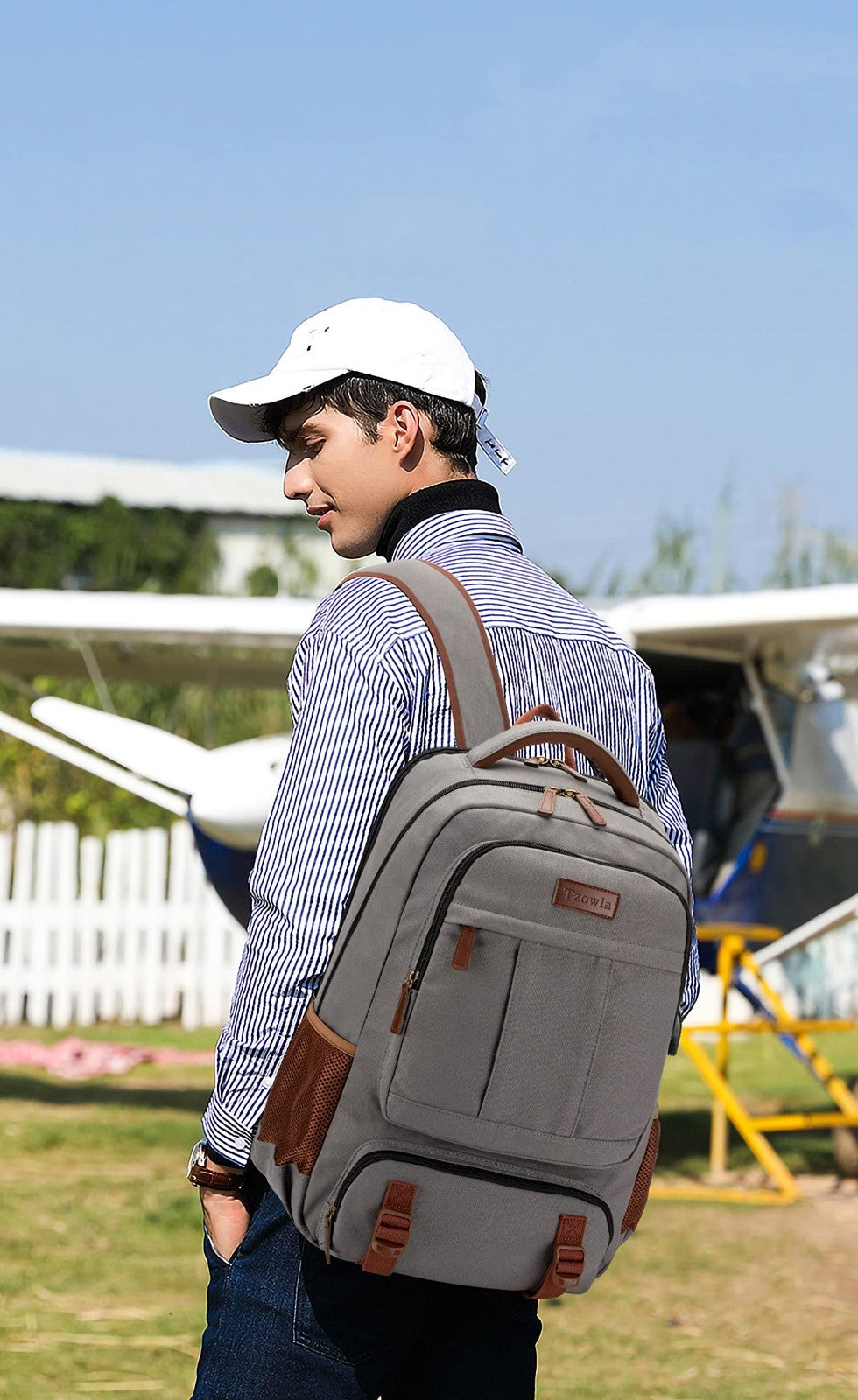 Large Capacity Canvas Laptop Backpack for Men & Women, Fits 15.6" Laptop, Travel2