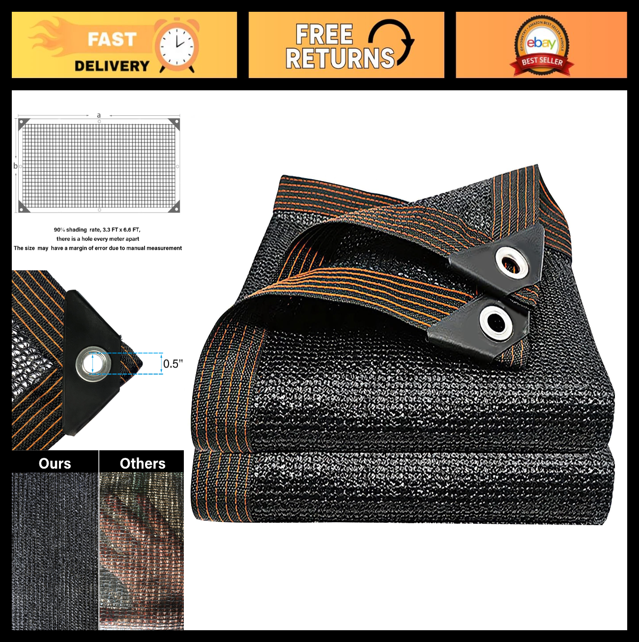 90% Shade Cloth for Dog Kennel, 3.3x6.6 FT Sunblock Mesh Tarp with Grommets for0