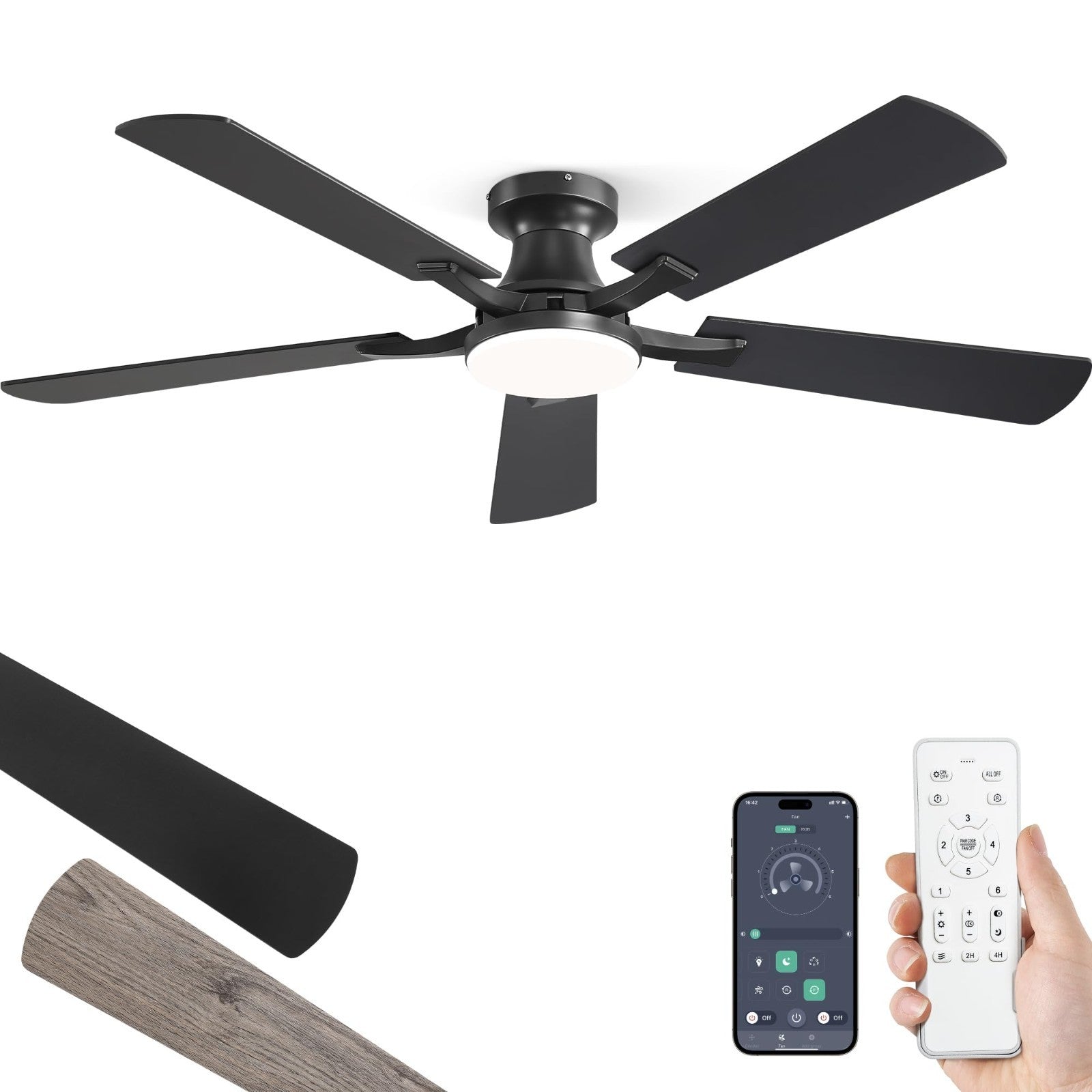 52" Ceiling Fan with Lights, Remote & App Control, Dimmable LED, Quiet Motor, Fl1