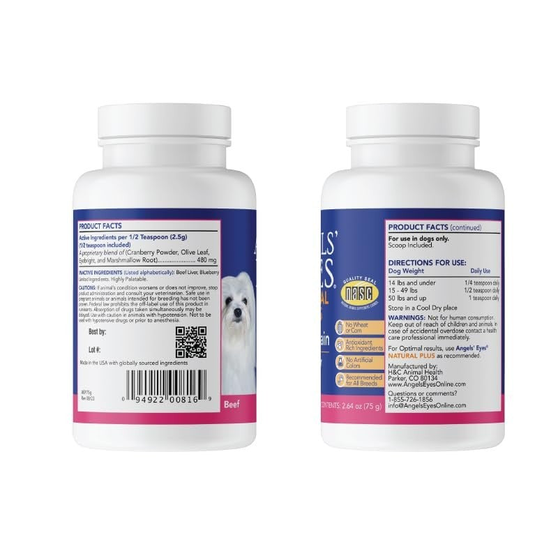 Natural Tear Stain Prevention Powder for Dogs & Cats - Beef Flavor, 75g, Daily E6