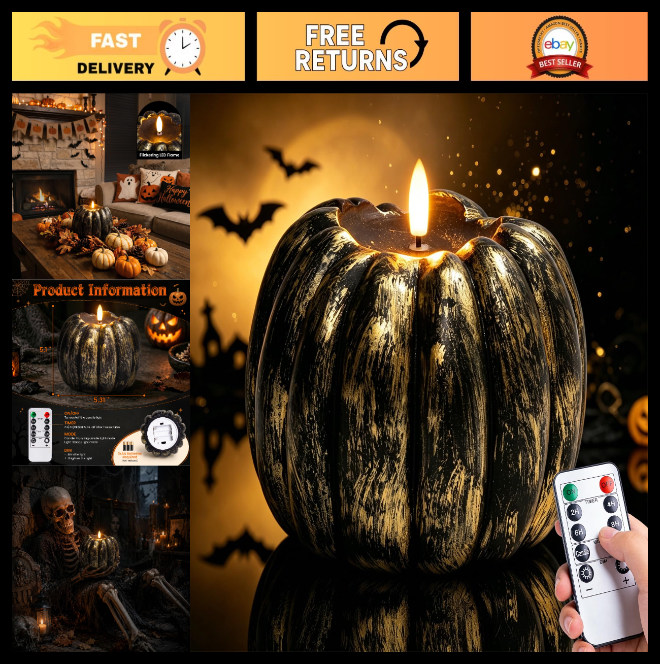 Flameless Pumpkin Candle - Halloween Decor for Home, Party, Table, Battery Opera0