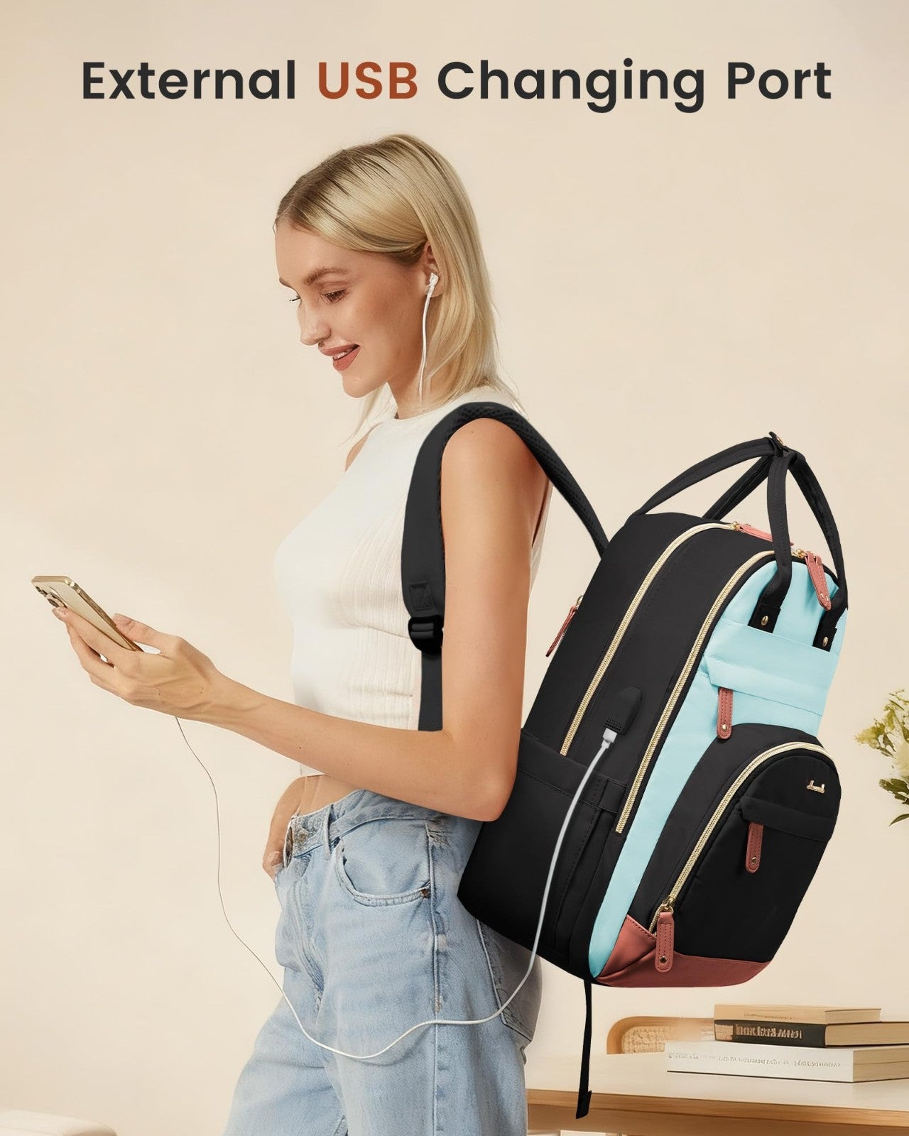 Stylish 15.6" Laptop Backpack with USB Port, Waterproof Travel Bag for Work & Sc2
